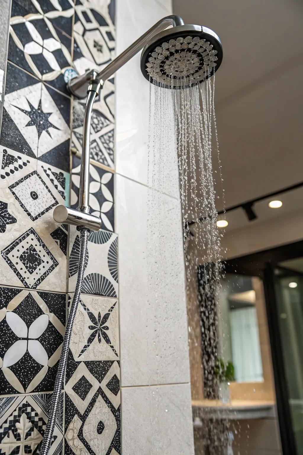 Creative patterned designs transform the shower into a centerpiece.