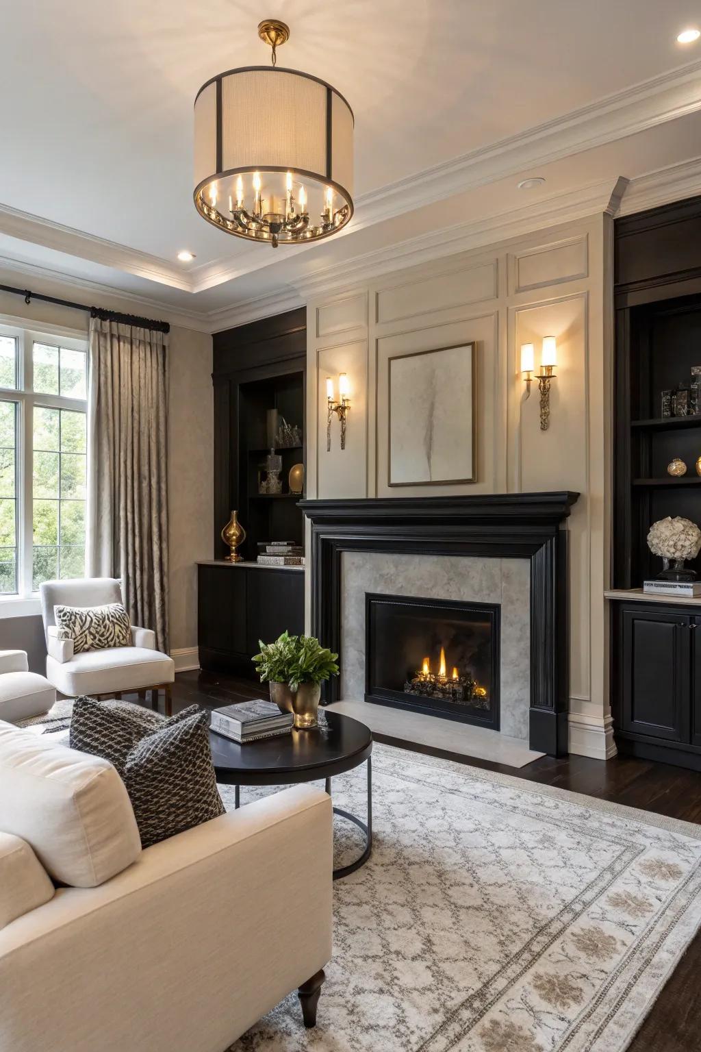 Achieve understated elegance with a sophisticated textured dark hearth.