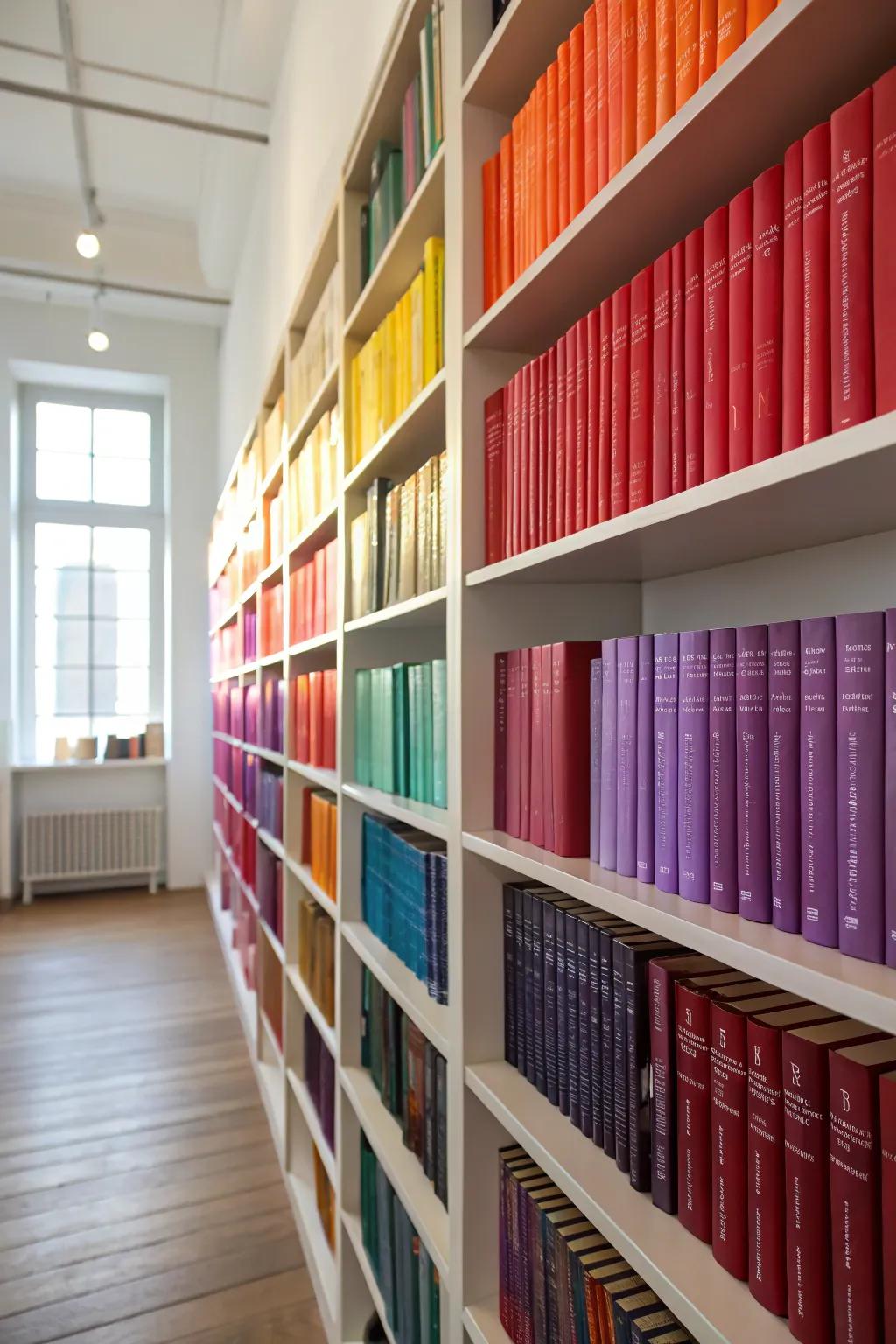 Rainbow books create a stunning visual impact.