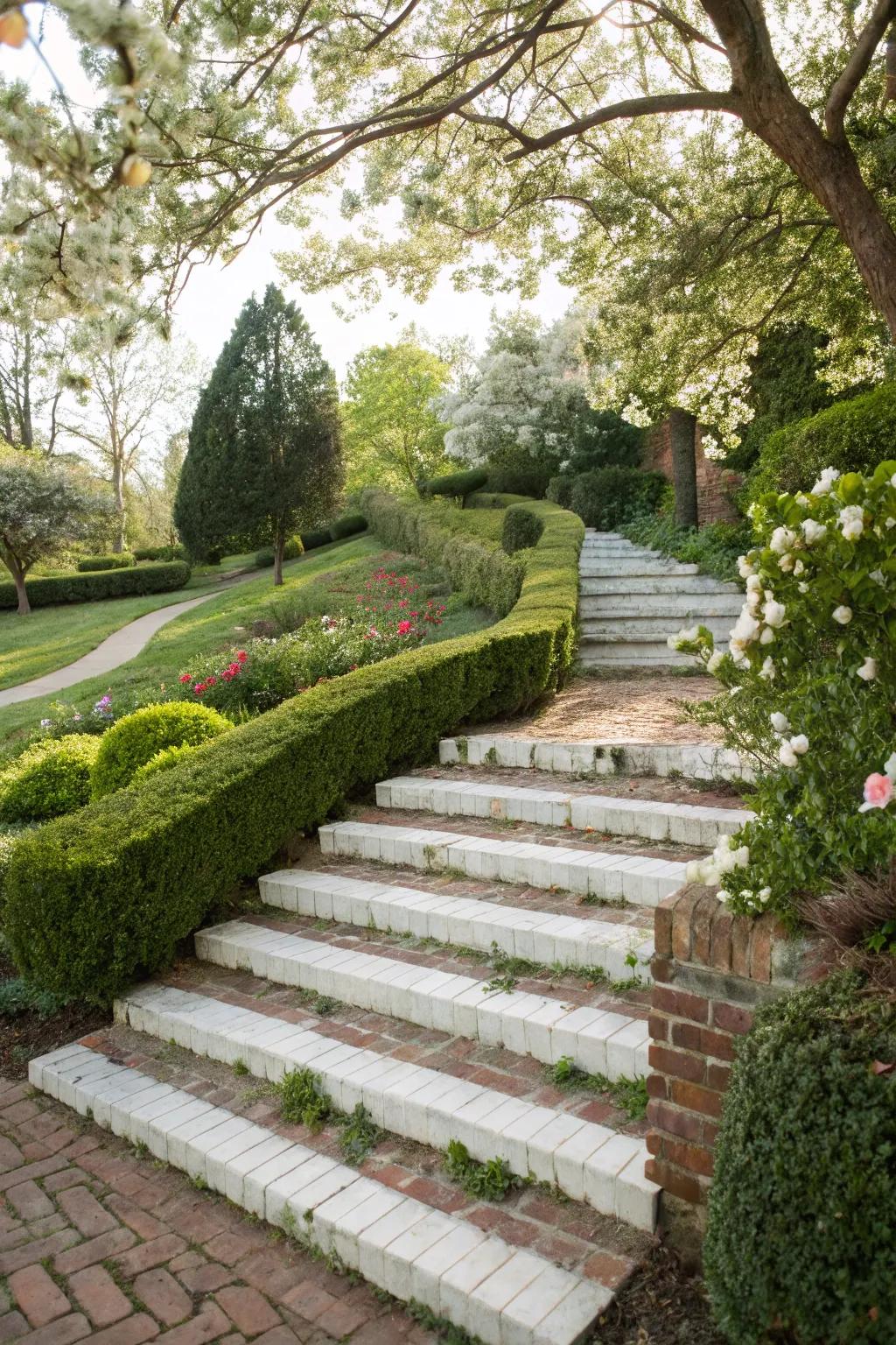 Whitewashed brick steps offering a quaint appeal.