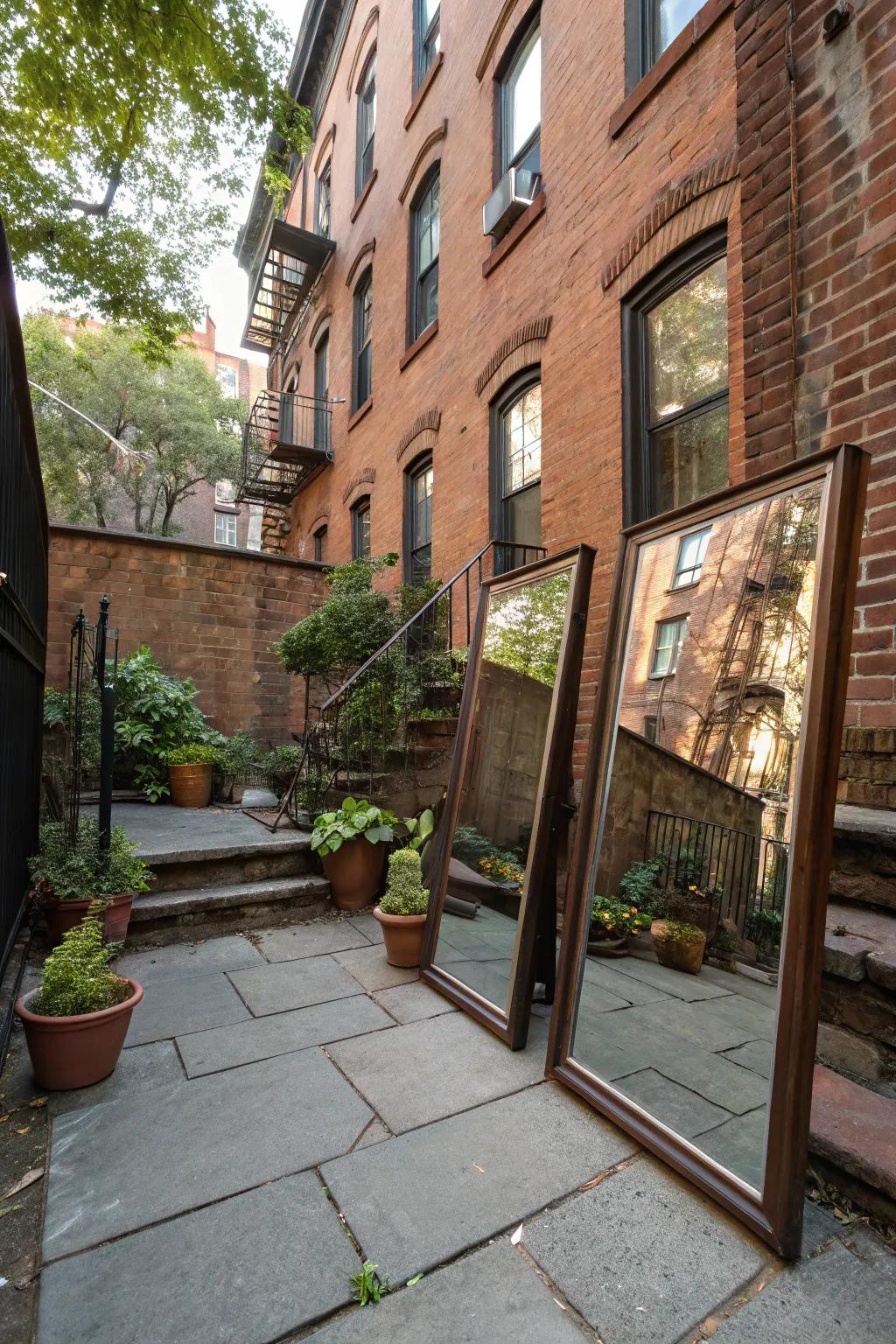 Reflectors in the backyard create an illusion of depth and openness.