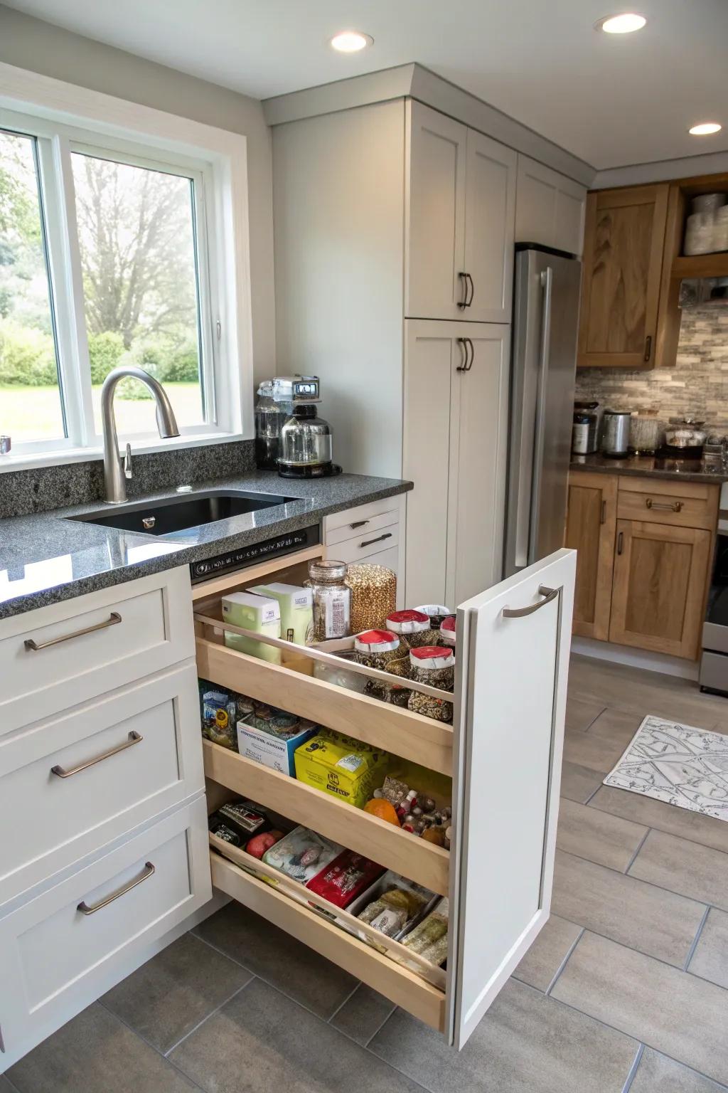 Ingenious storage solutions improve functionality in this kitchen.