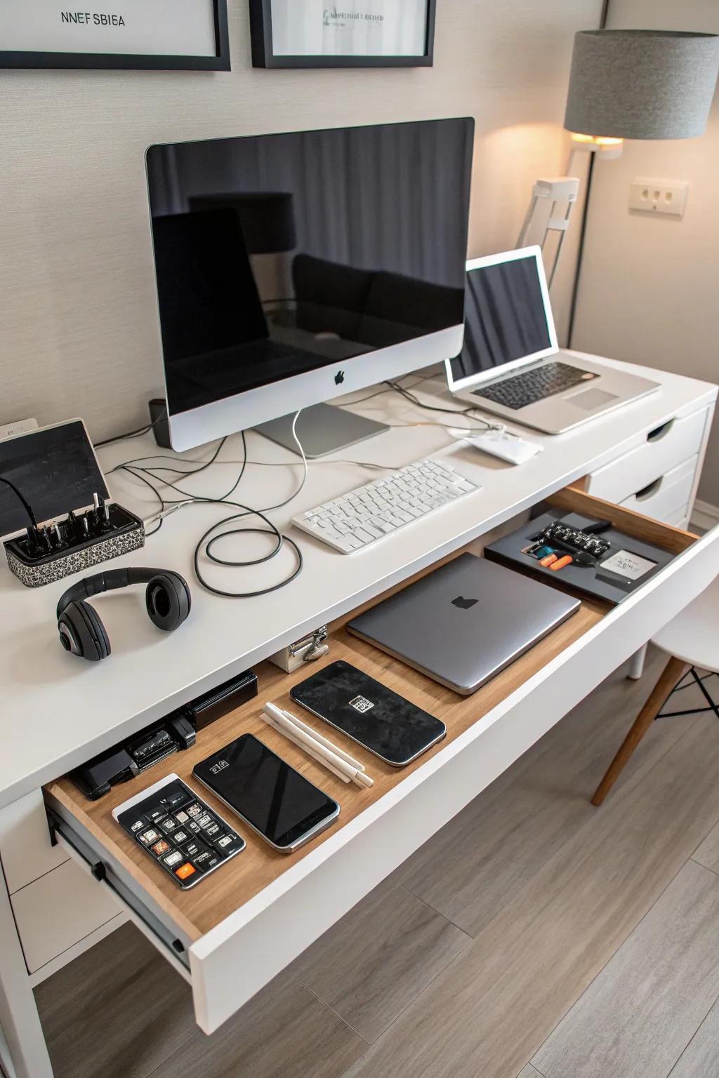 A tech-friendly desk setup for a neat and efficient workspace.