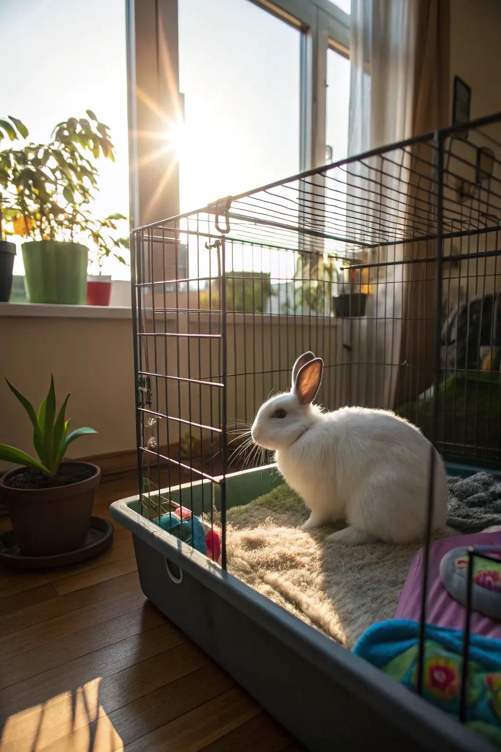Natural light brings warmth and cheer to the bunny's space.