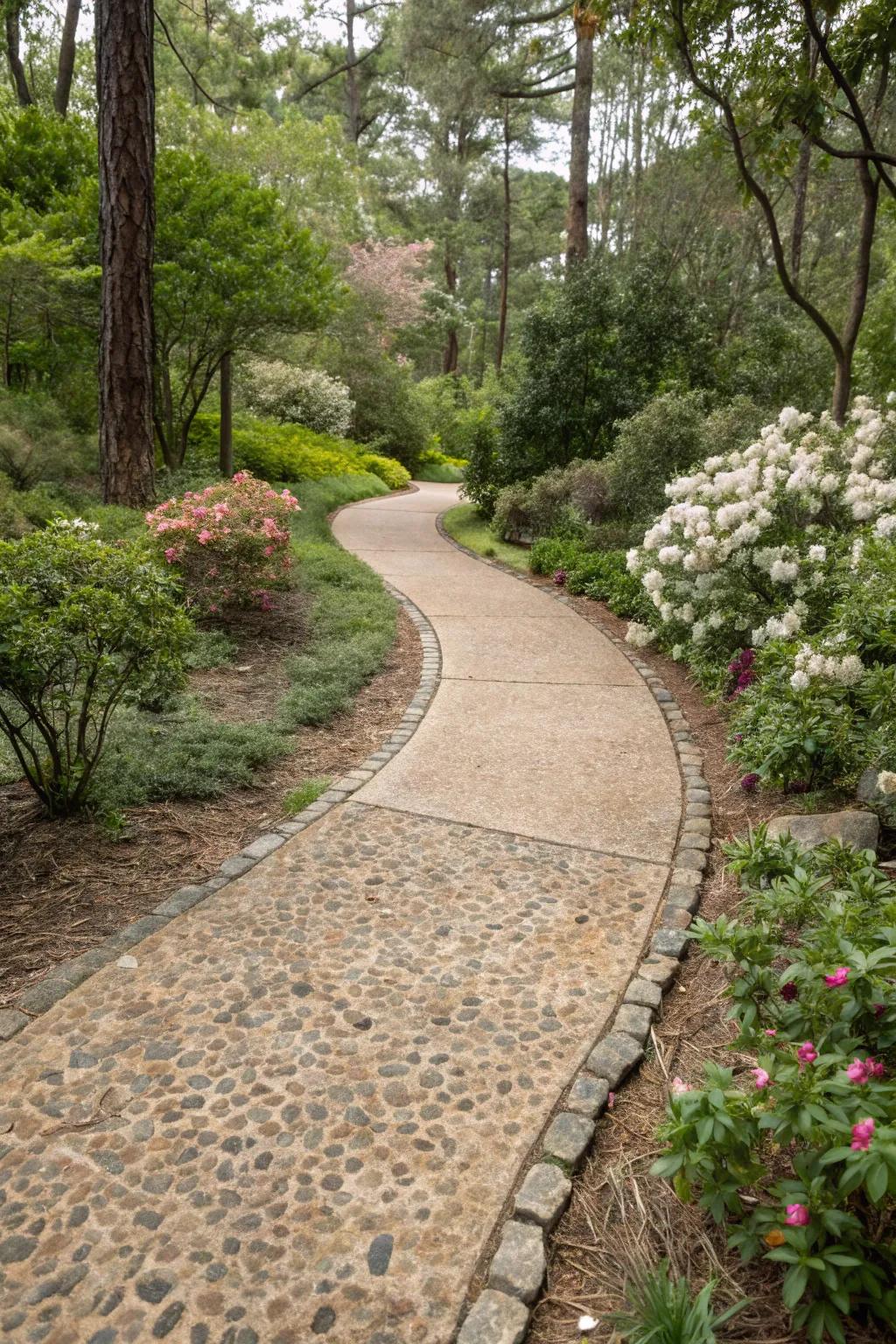 Natural revealed aggregate walkway for an unrefined aesthetic.
