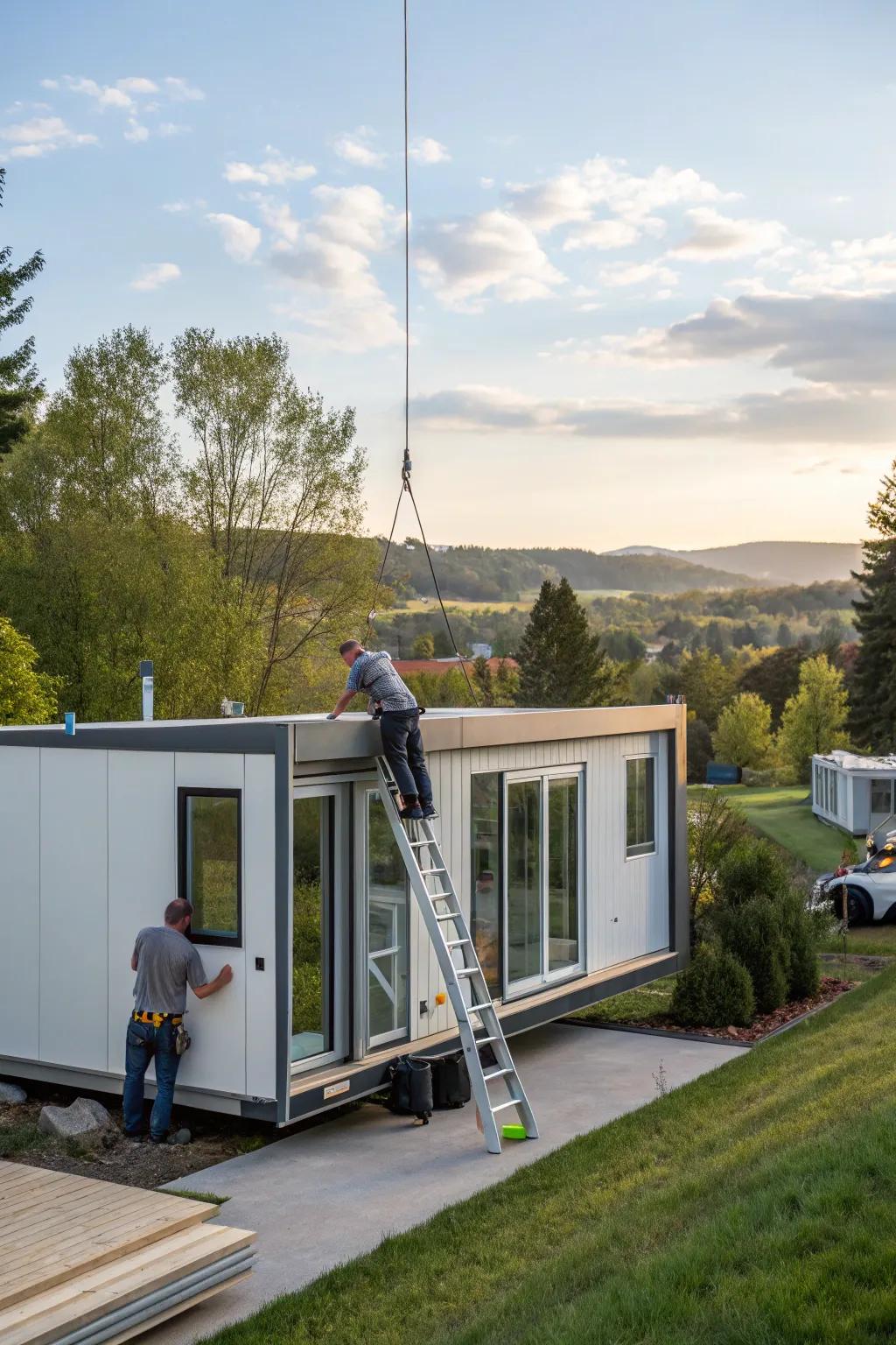 An efficient sectional residence offering customizable and stylish living.