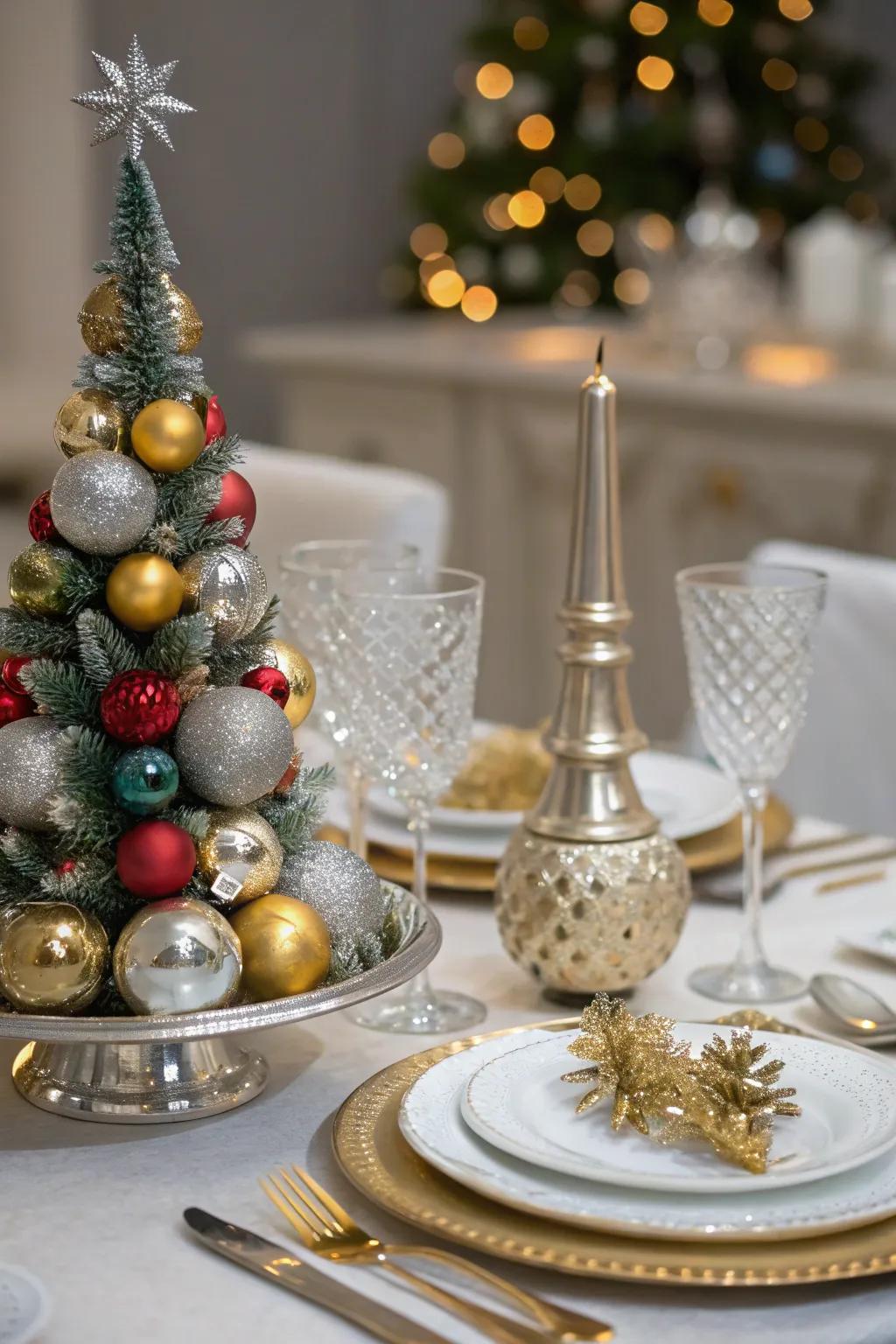 Intermingled metallic elements append a glamorous infusion to holiday embellishments.