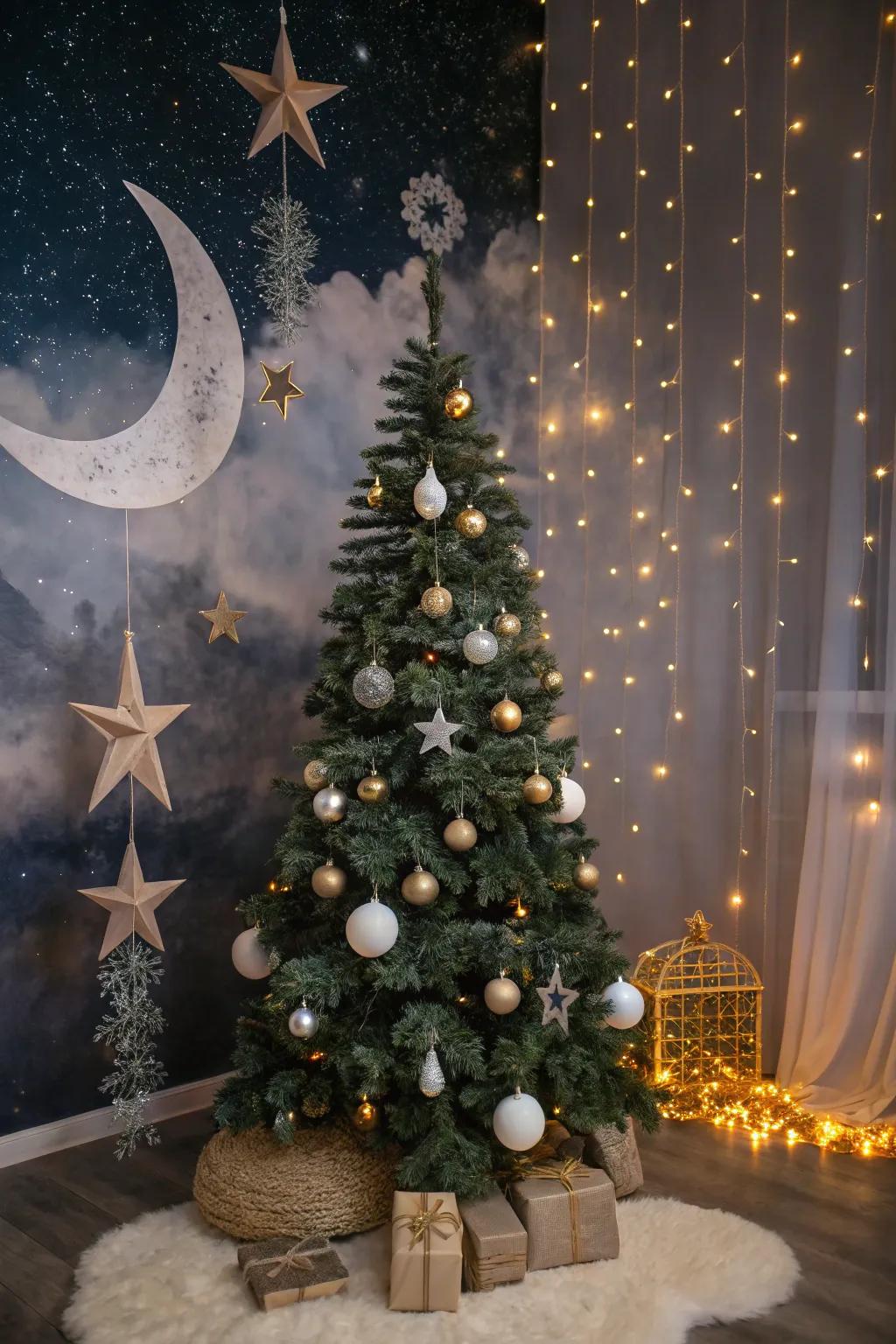 Heavenly enchantment transforms your tree into a starlit night wonder.