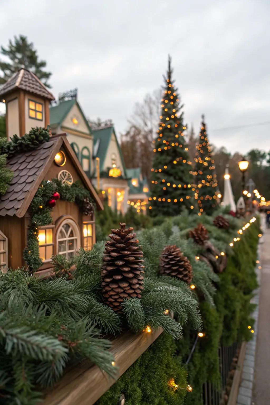 Natural components add an earthy charm to your Christmas village.