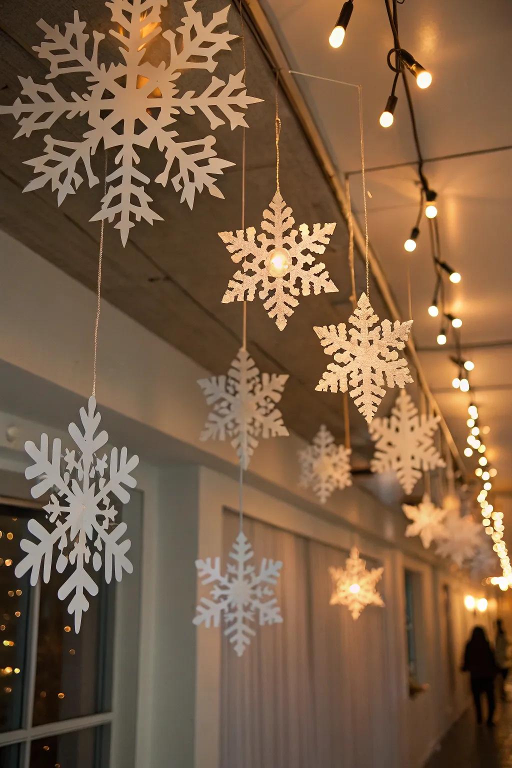 Enchanting paper snow formations fashioning a wintry sensation.