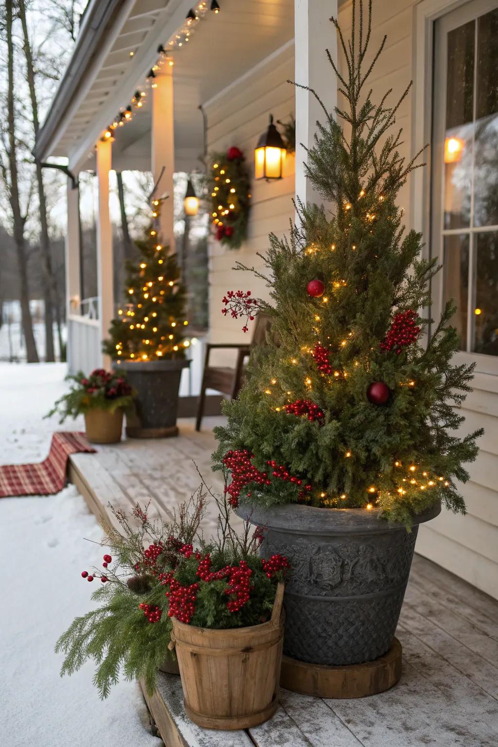 Celebratory greenery contributes a natural, welcoming touch.