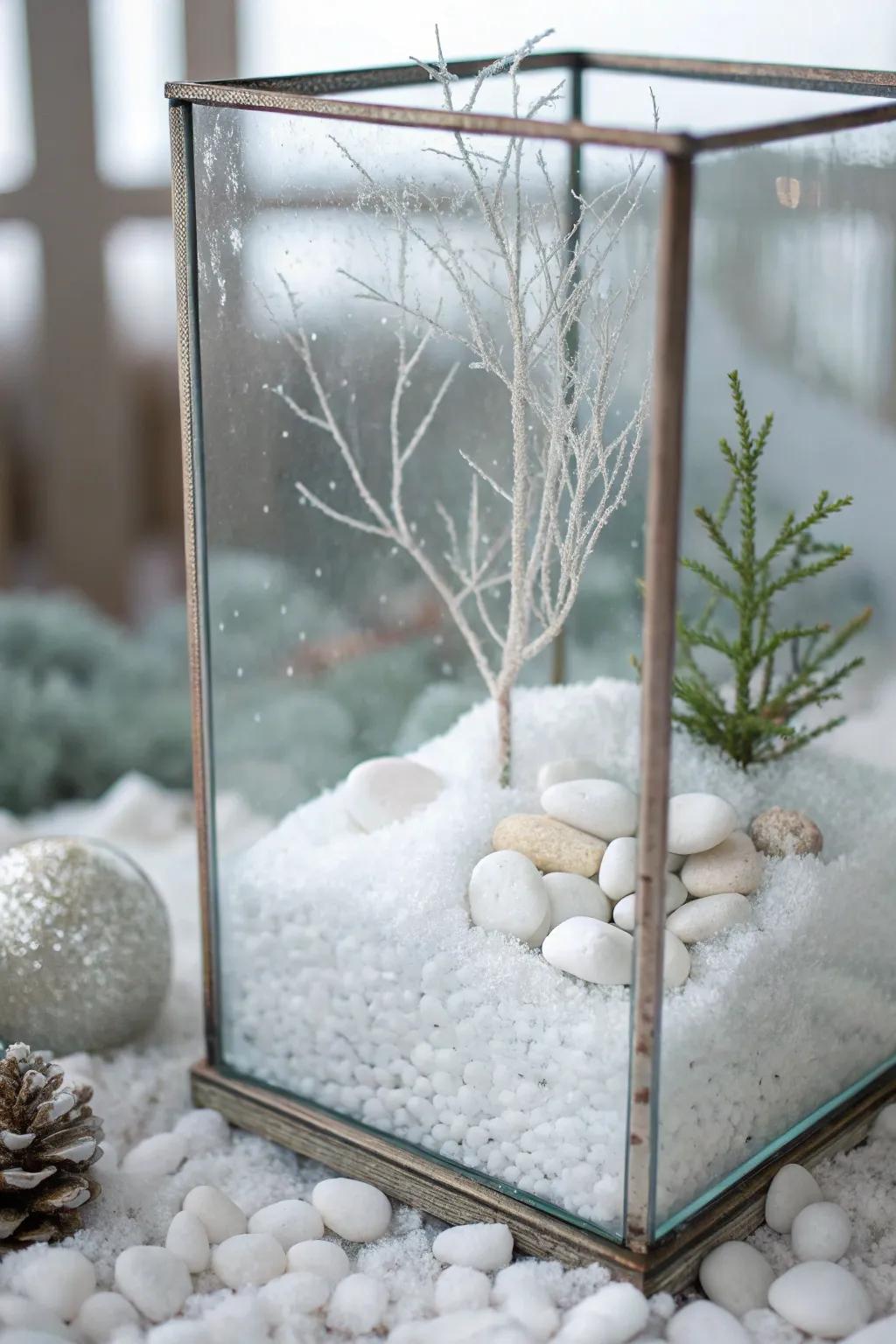 A glaciated winter wonderland enclosure infuses seasonal allure.