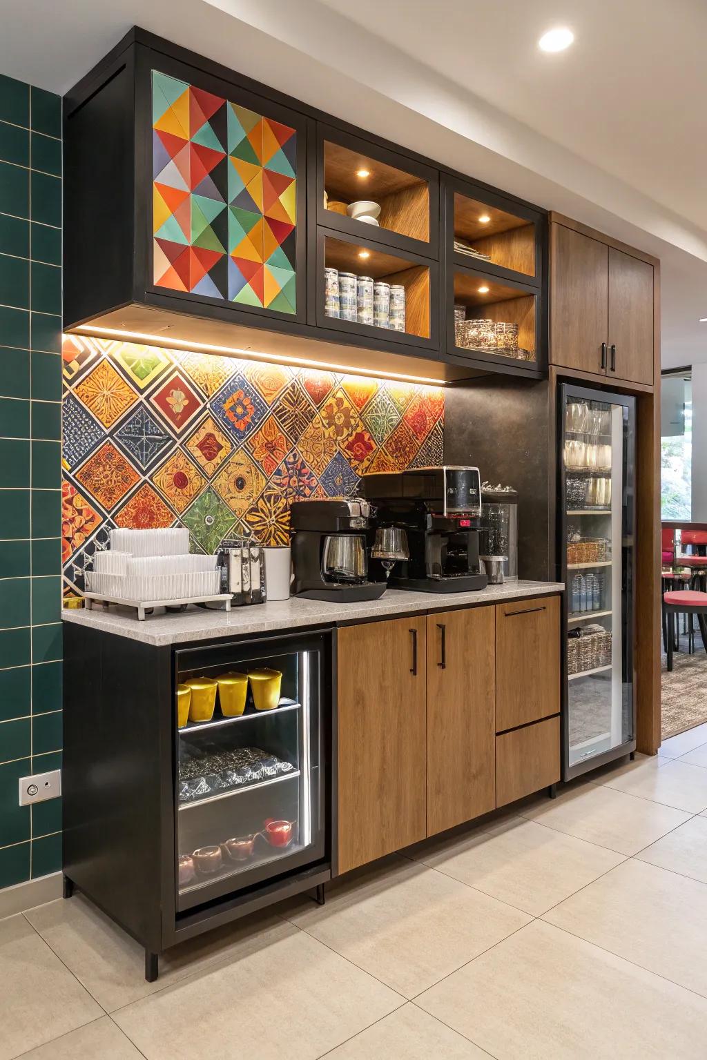 An audacious backsplash that forges a striking visual repercussion.