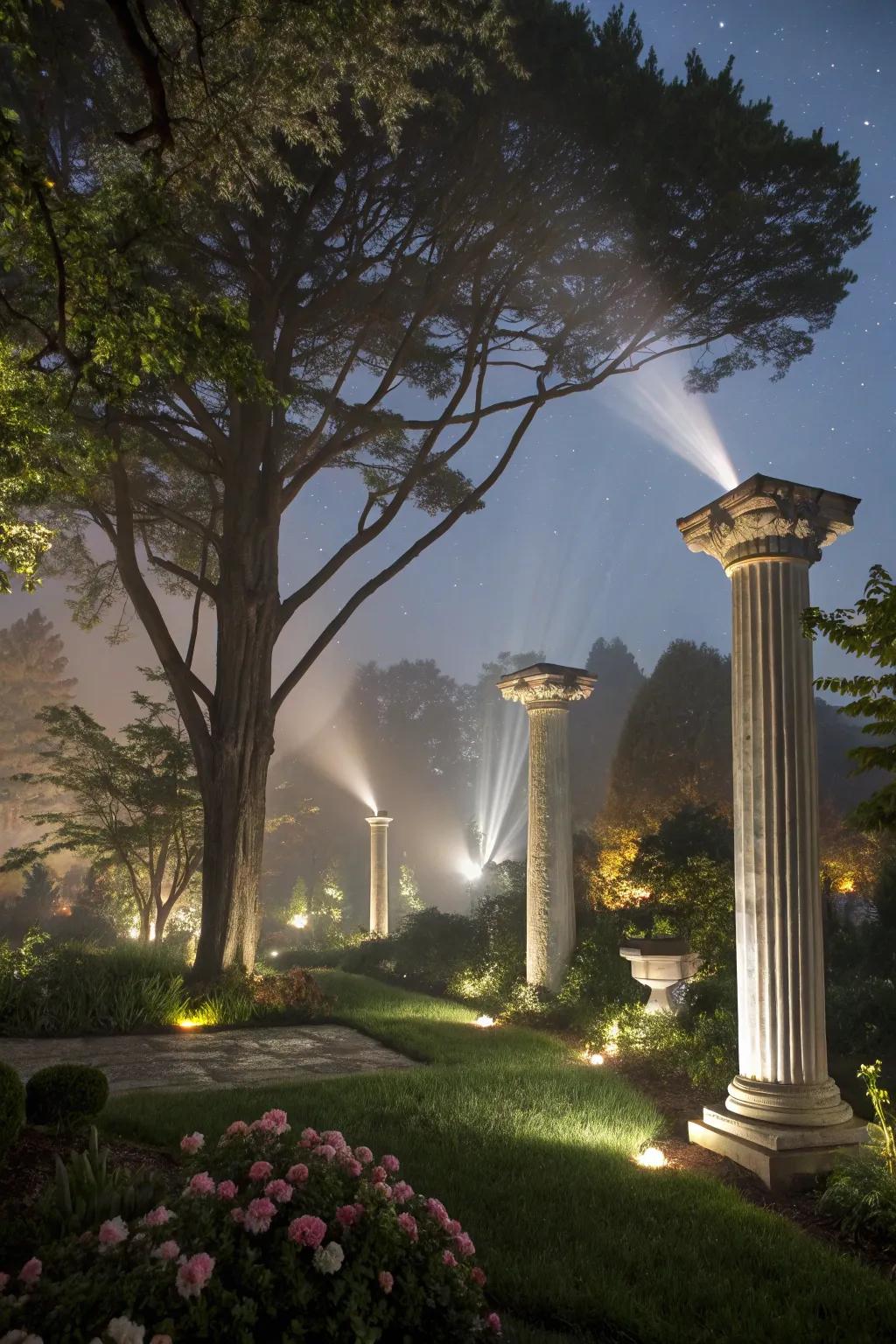 Highlight grand trees with pillar lighting.