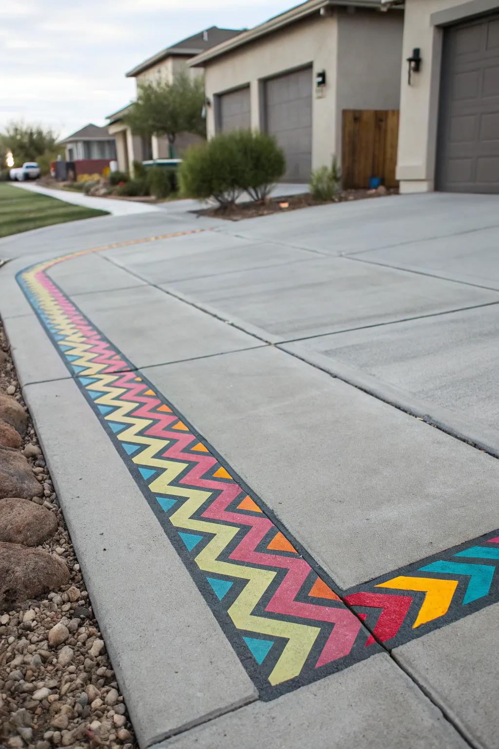 A vibrant perimeter that enhances the overall design of this driveway.