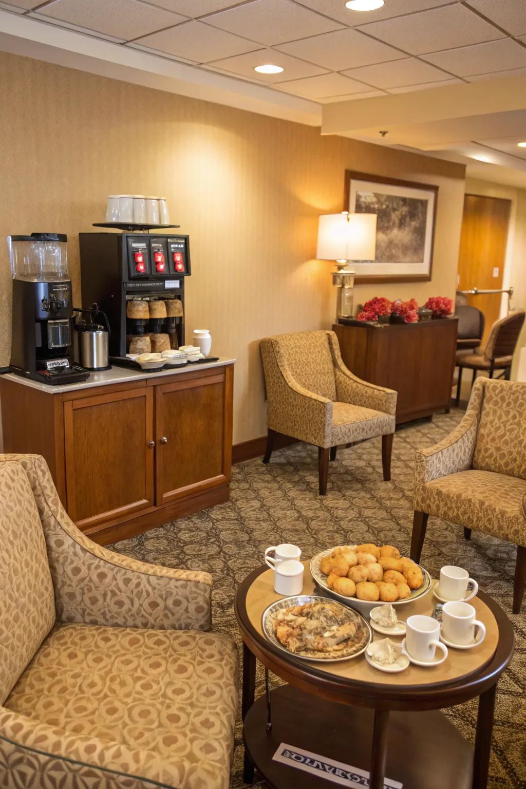 A beverage space adds warmth and hospitality to the space.