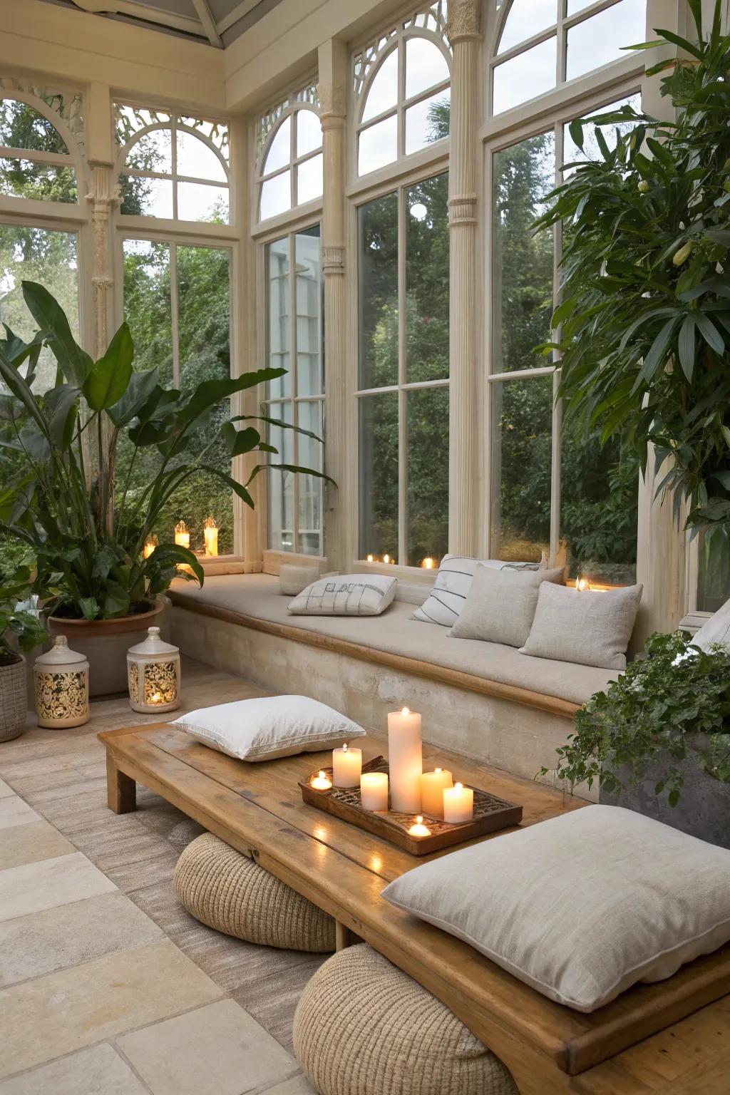 A tranquil contemplation area within a sunroom.