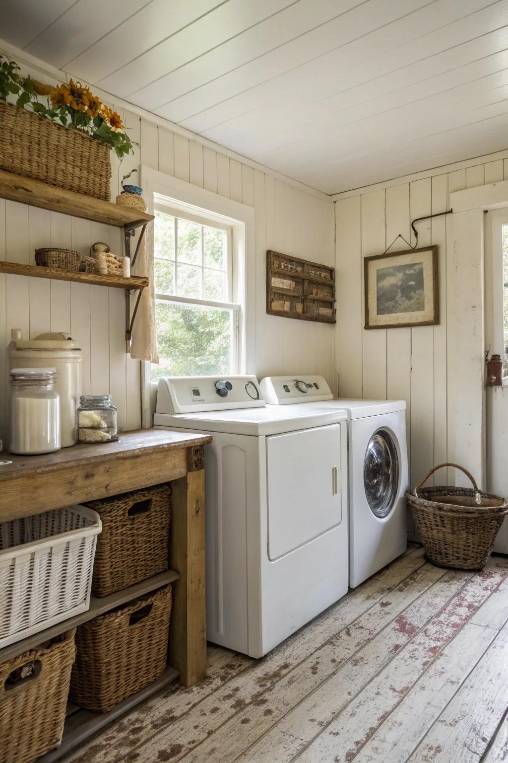 Tongue-and-groove siding elegantly enriches the countryside aesthetic.