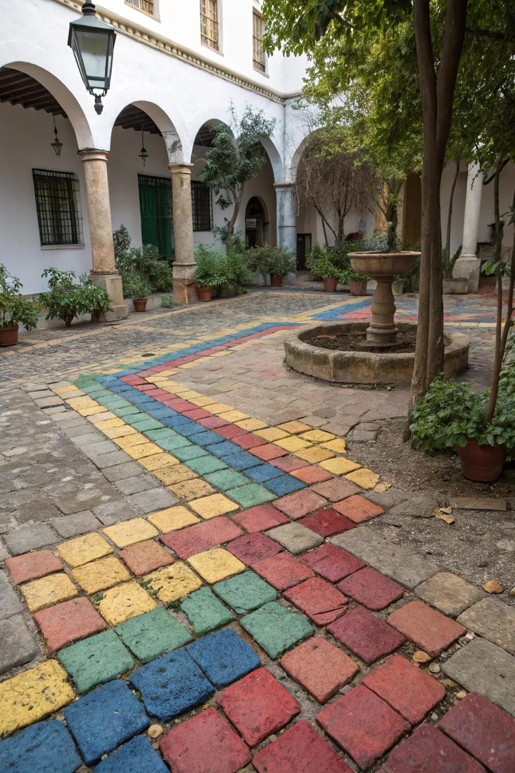 Bring dimension to your courtyard with a mix of colorful paving stones.