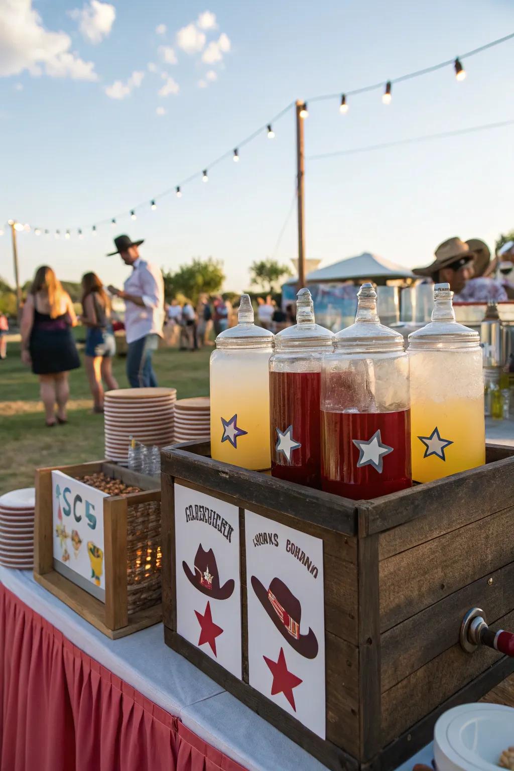 Imaginative beverage stations keep attendees refreshed and entertained.