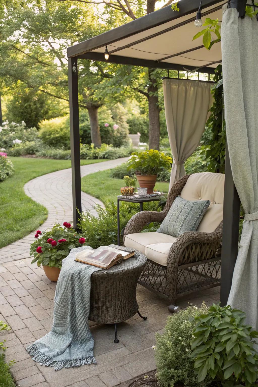 An outdoor reading nook provides a delightful change of scenery for total relaxation.