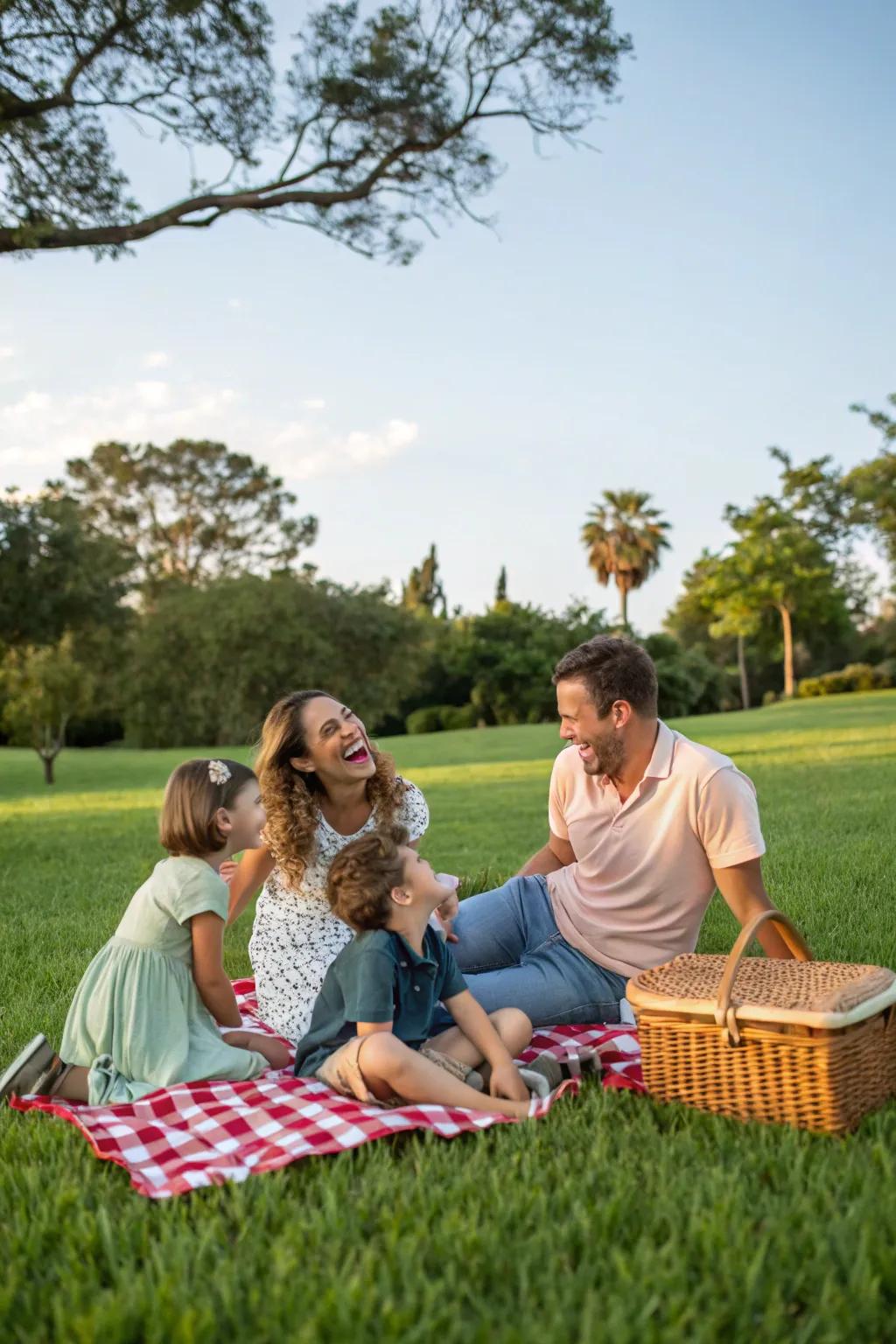 Picnics create a laid-back atmosphere ideal for capturing genuine family moments.
