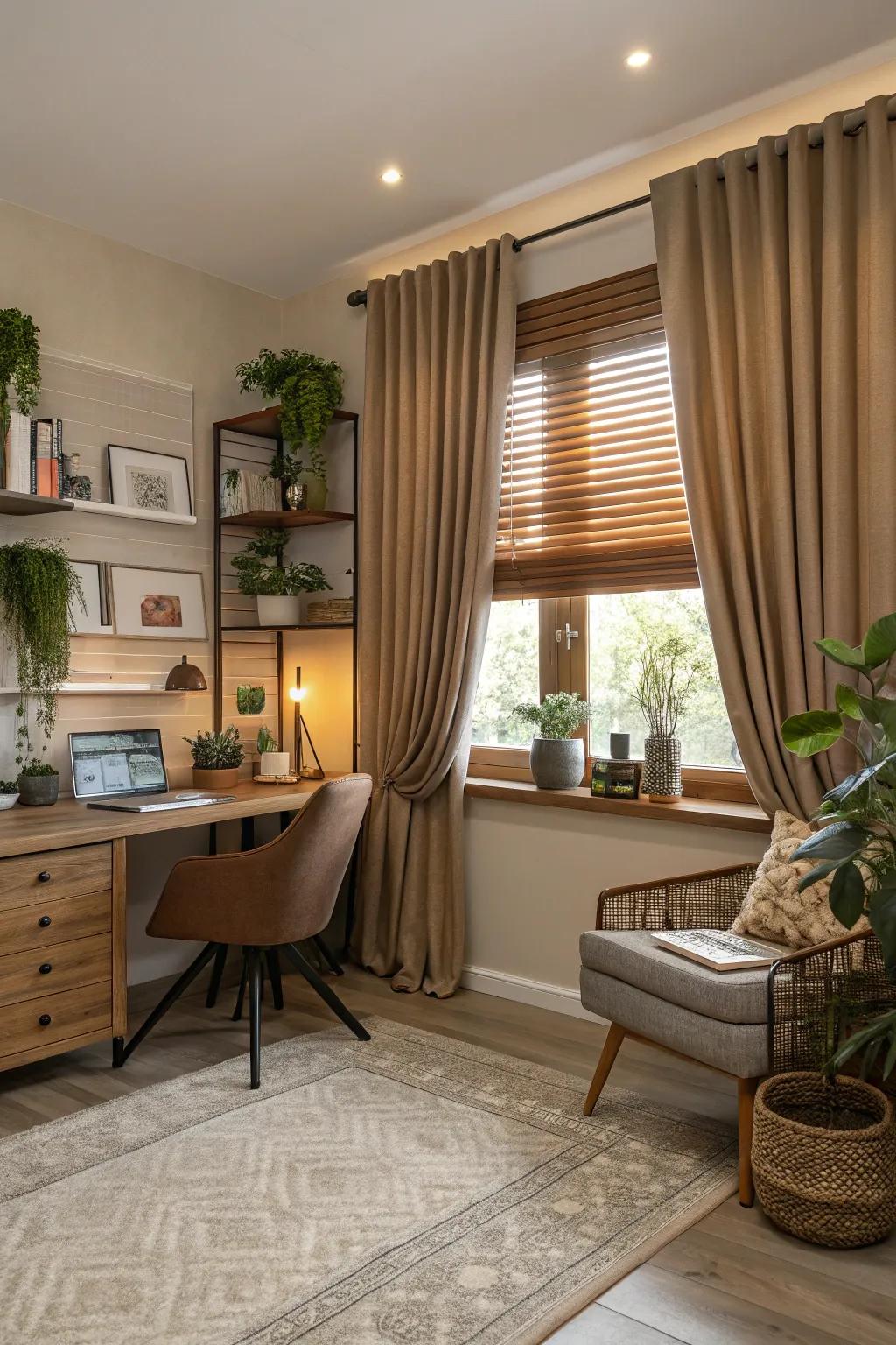 Soil tones fashion a warm and inviting atmosphere.