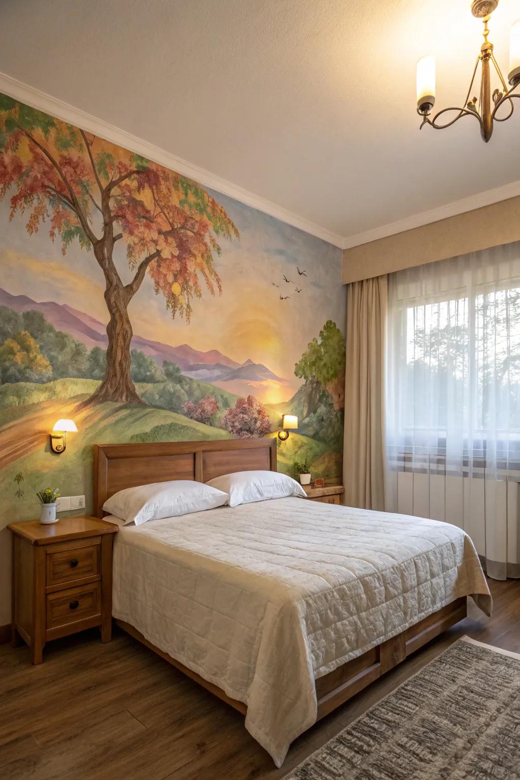 Handmade mural contributes a personal touch.