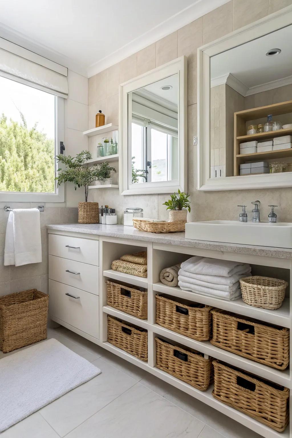 Personalized storage keeps your restroom organized and stylish.
