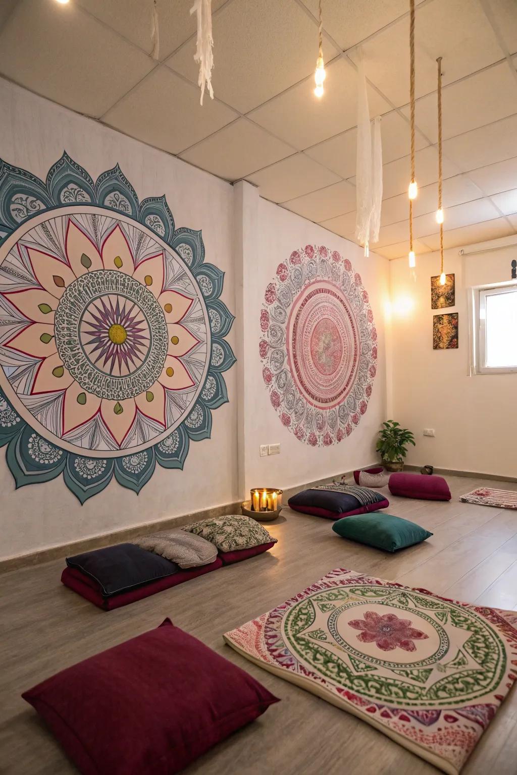 Mystical patterns add peace and harmony to a meditation room.
