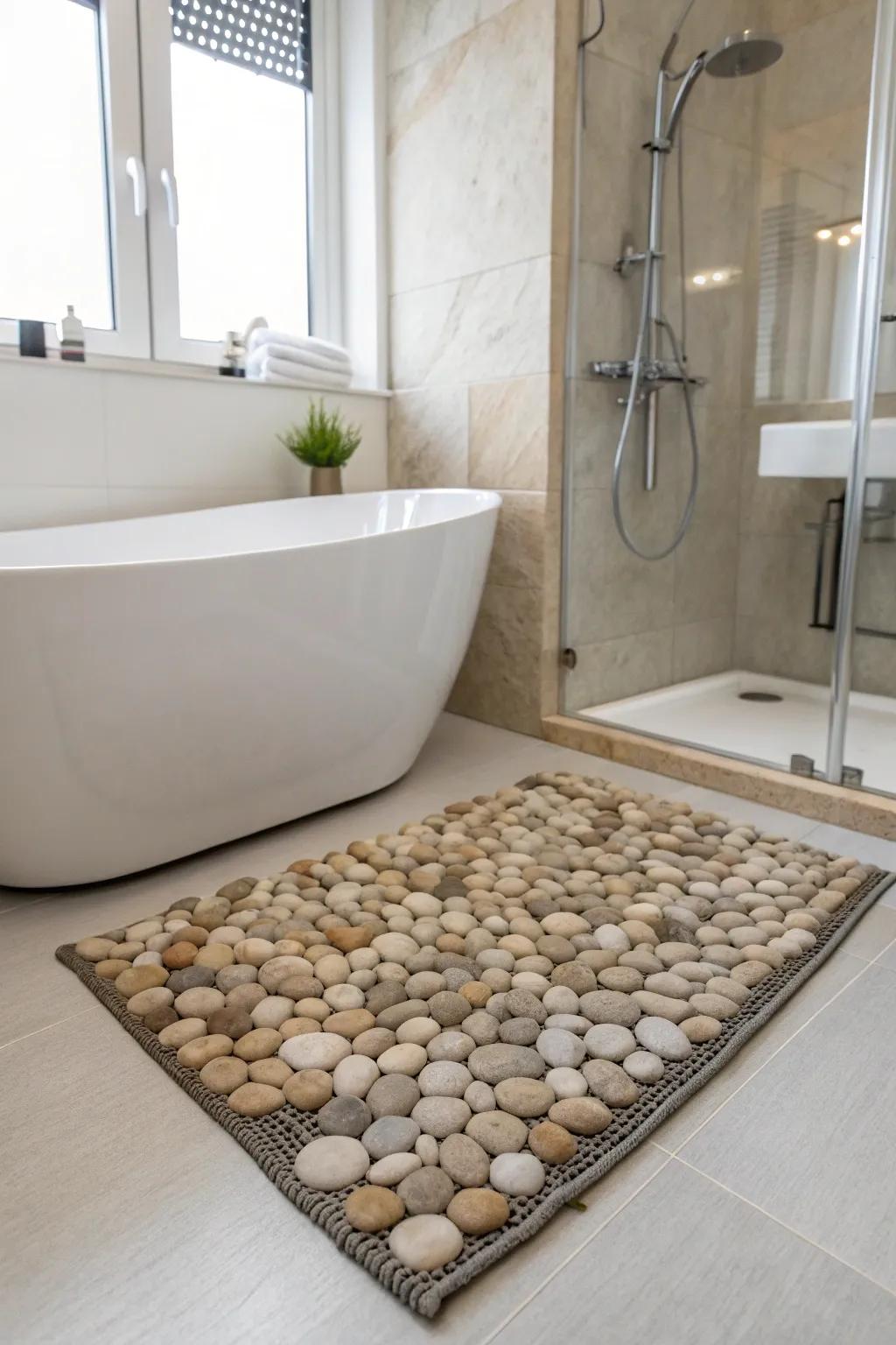 Transform your restroom into a spa through a pebble bath carpet.
