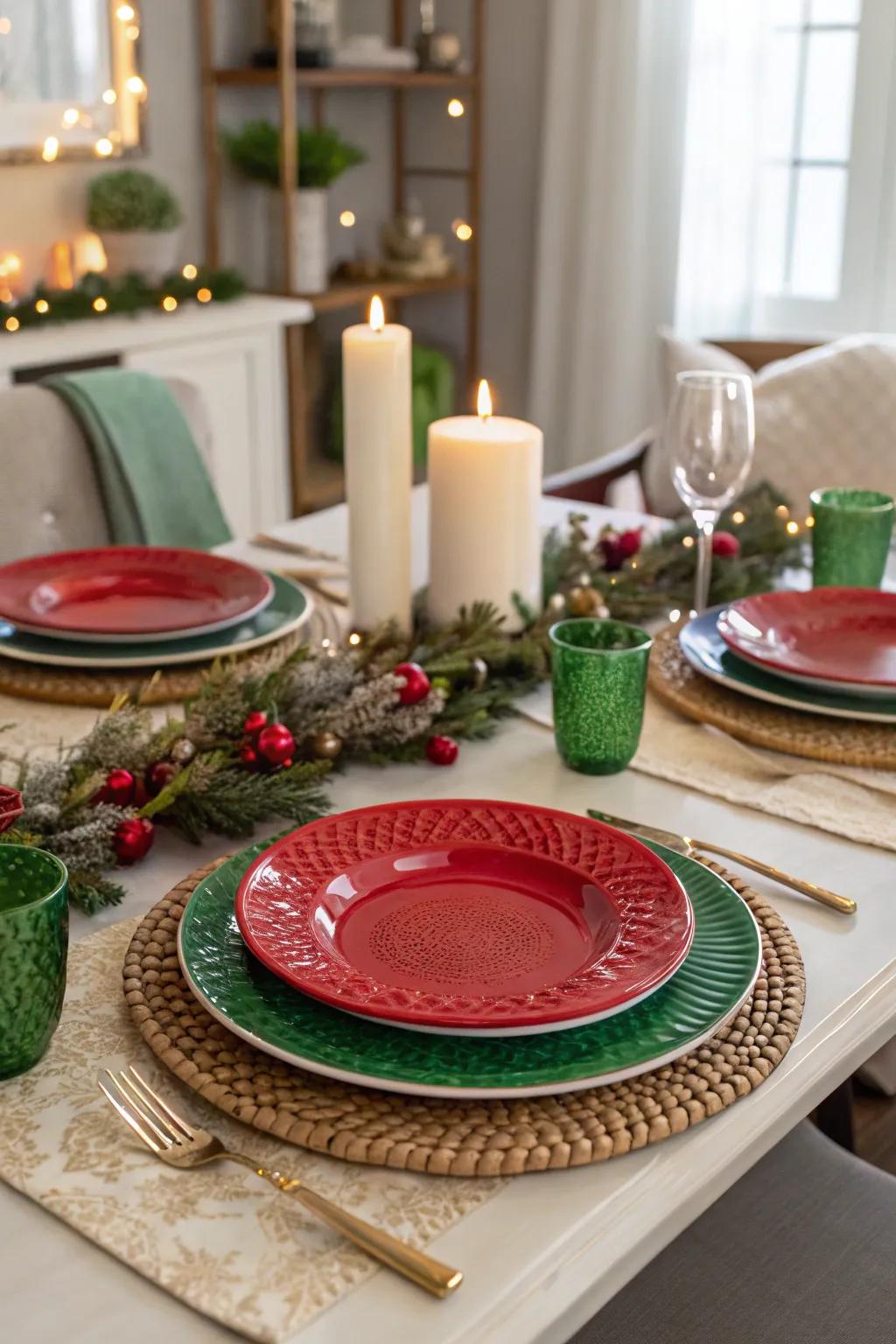 Holiday-themed charger plates ideal for festive celebrations.