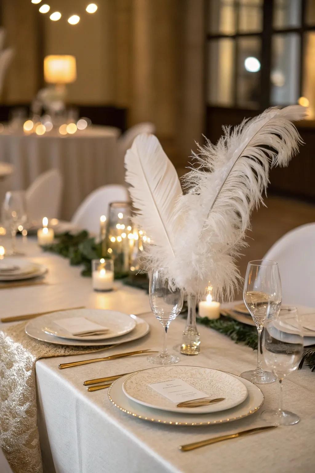 Chalky plume details contribute a nuance of whimsy and elegance.