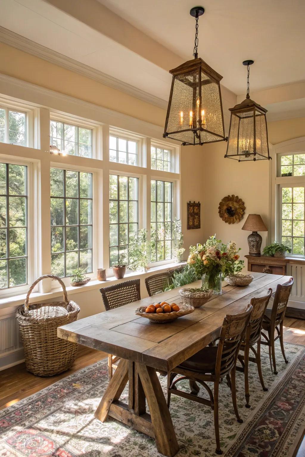 Crank windows offer both functionality and style in your dining room.