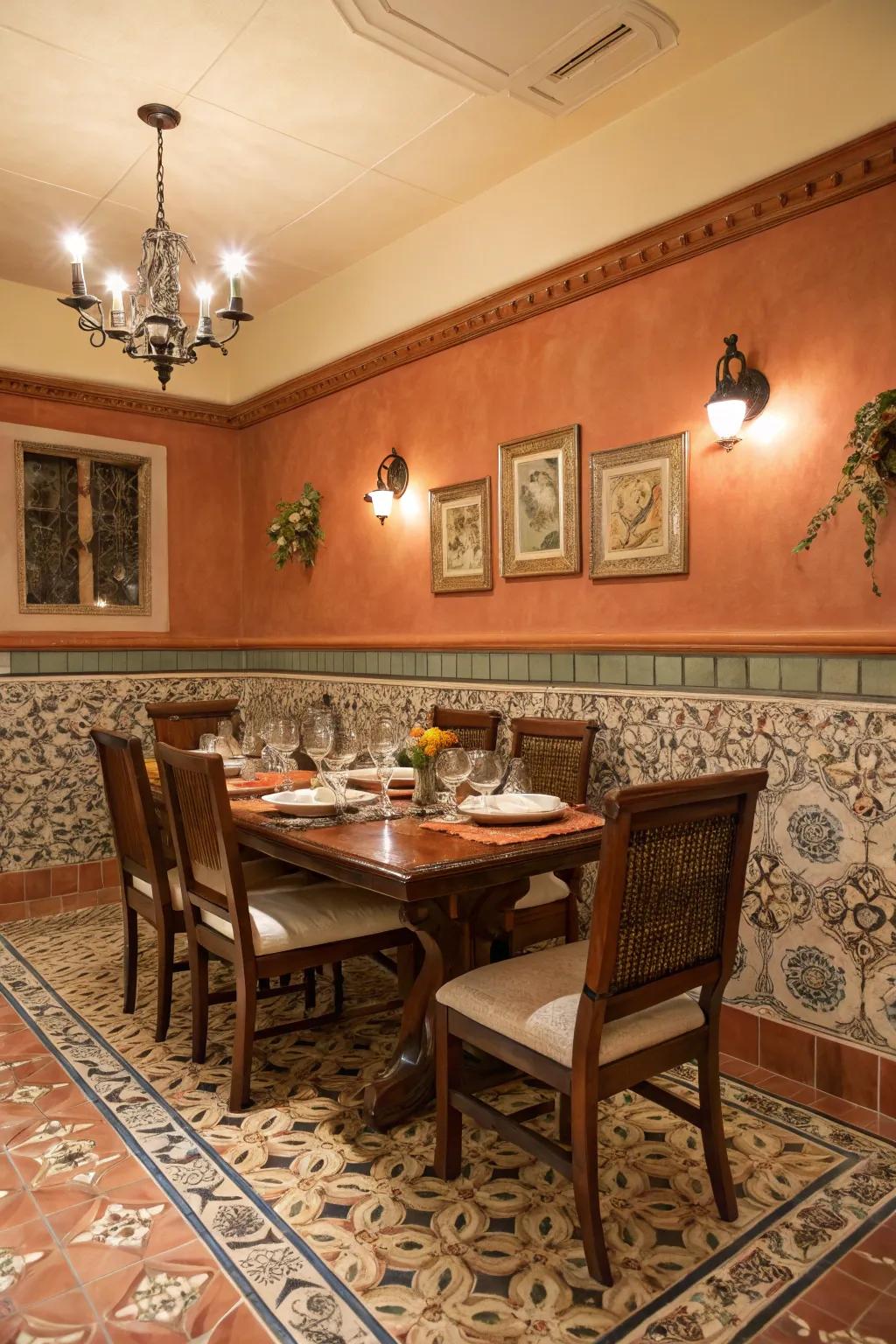 Fired clay coating imbues a rustic Mediterranean allure.