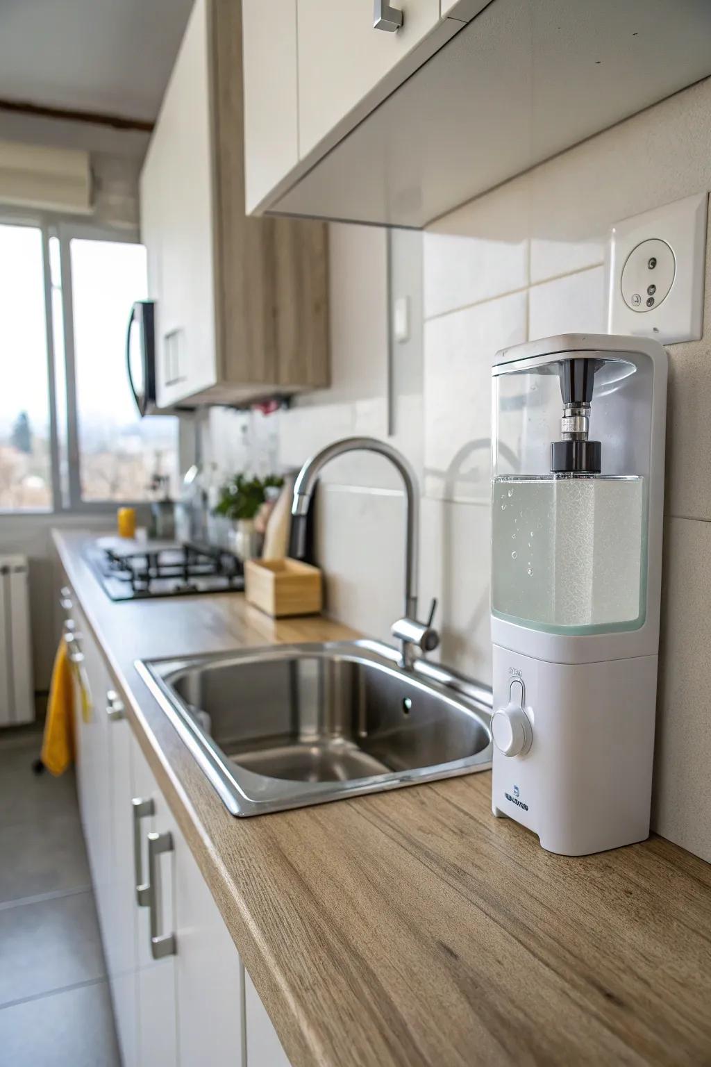 Wall-mounted dispensers conserve space and declutter.