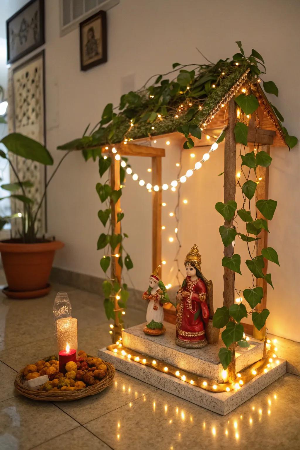 Frond wreath illuminations infuse a bewitching luminescence into the Golu panorama.