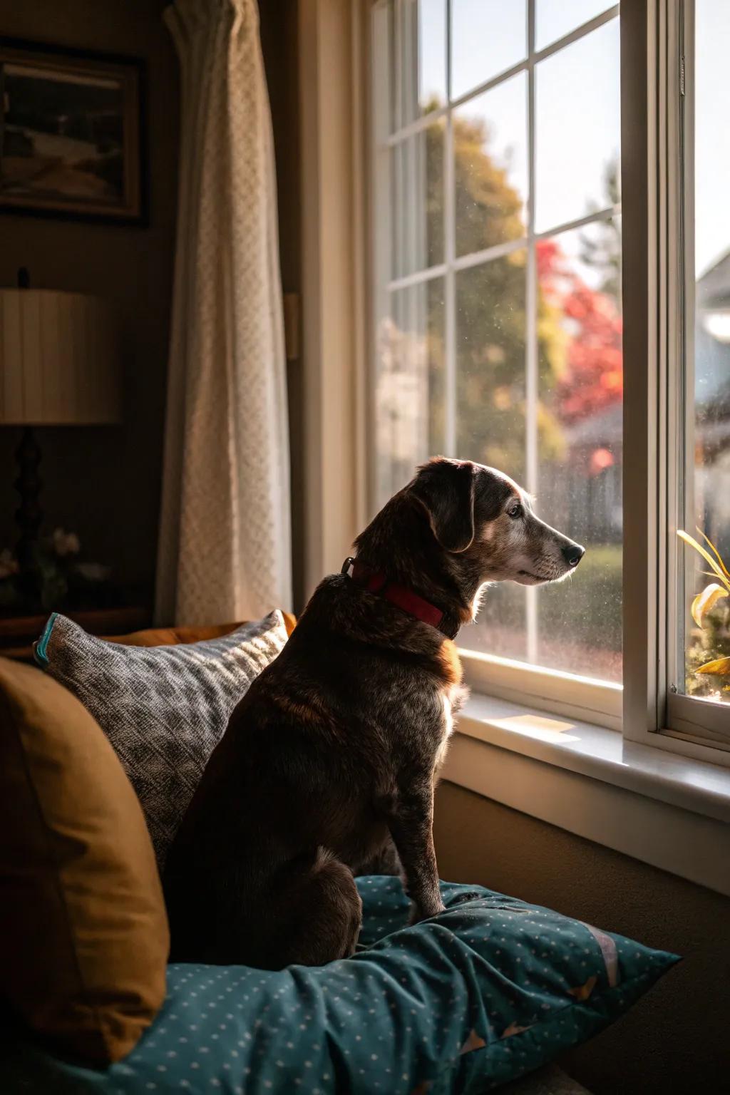 A comfortable dog nook by the window, ideal for enjoying the view and basking in the sun.