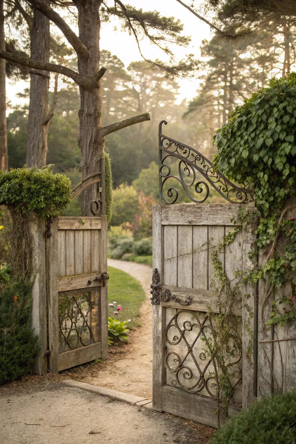 Wrought alloy details add romantic elegance to a timber entrance.