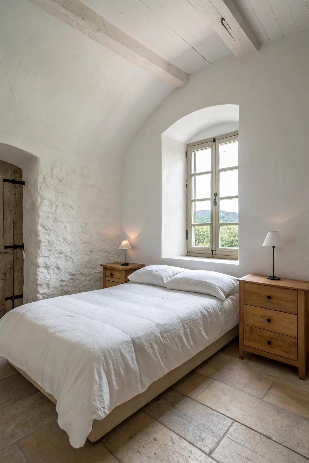 A minimalist bedroom featuring simple contours and uncluttered space.