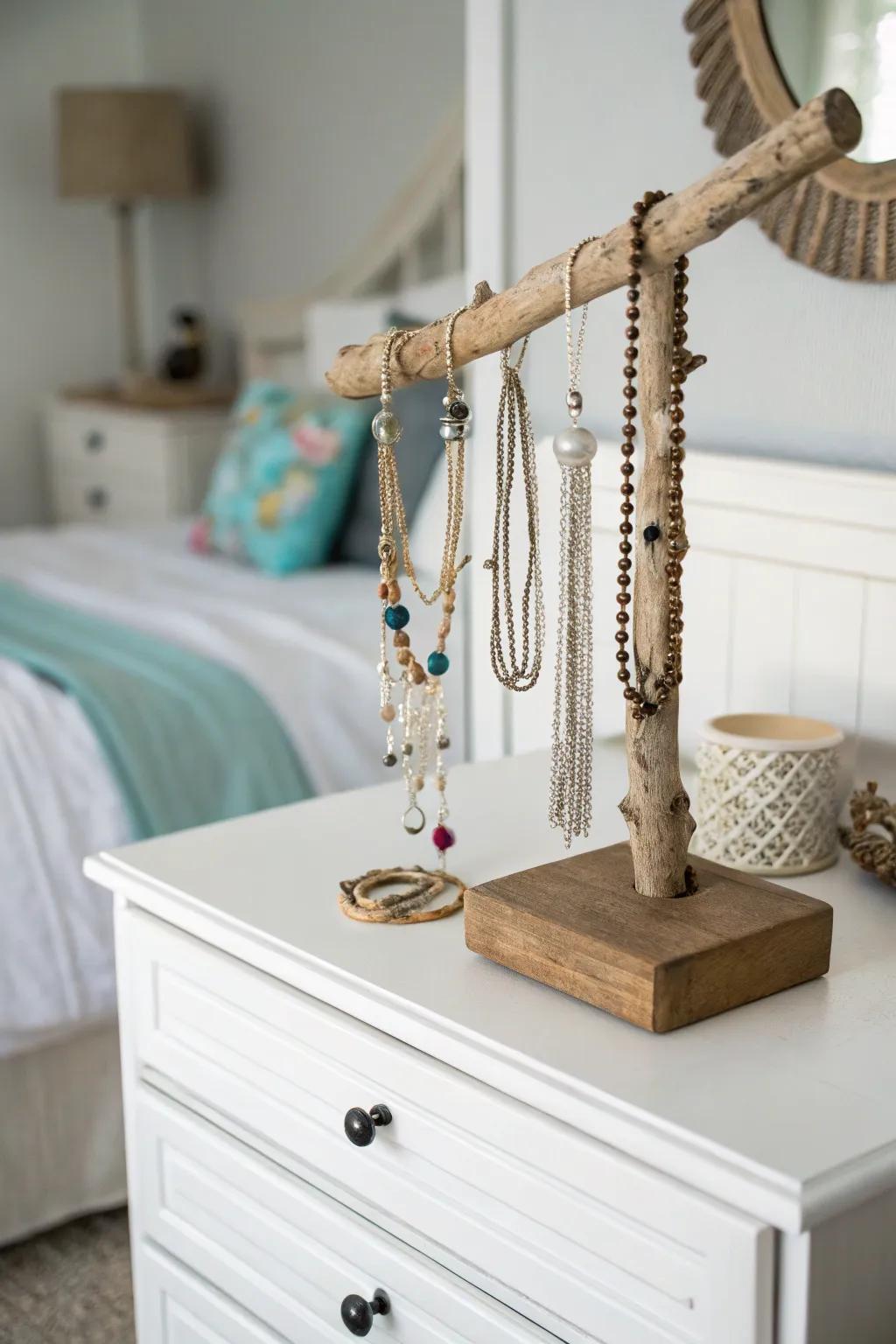 Arrange your accessories with a timber accessory display.