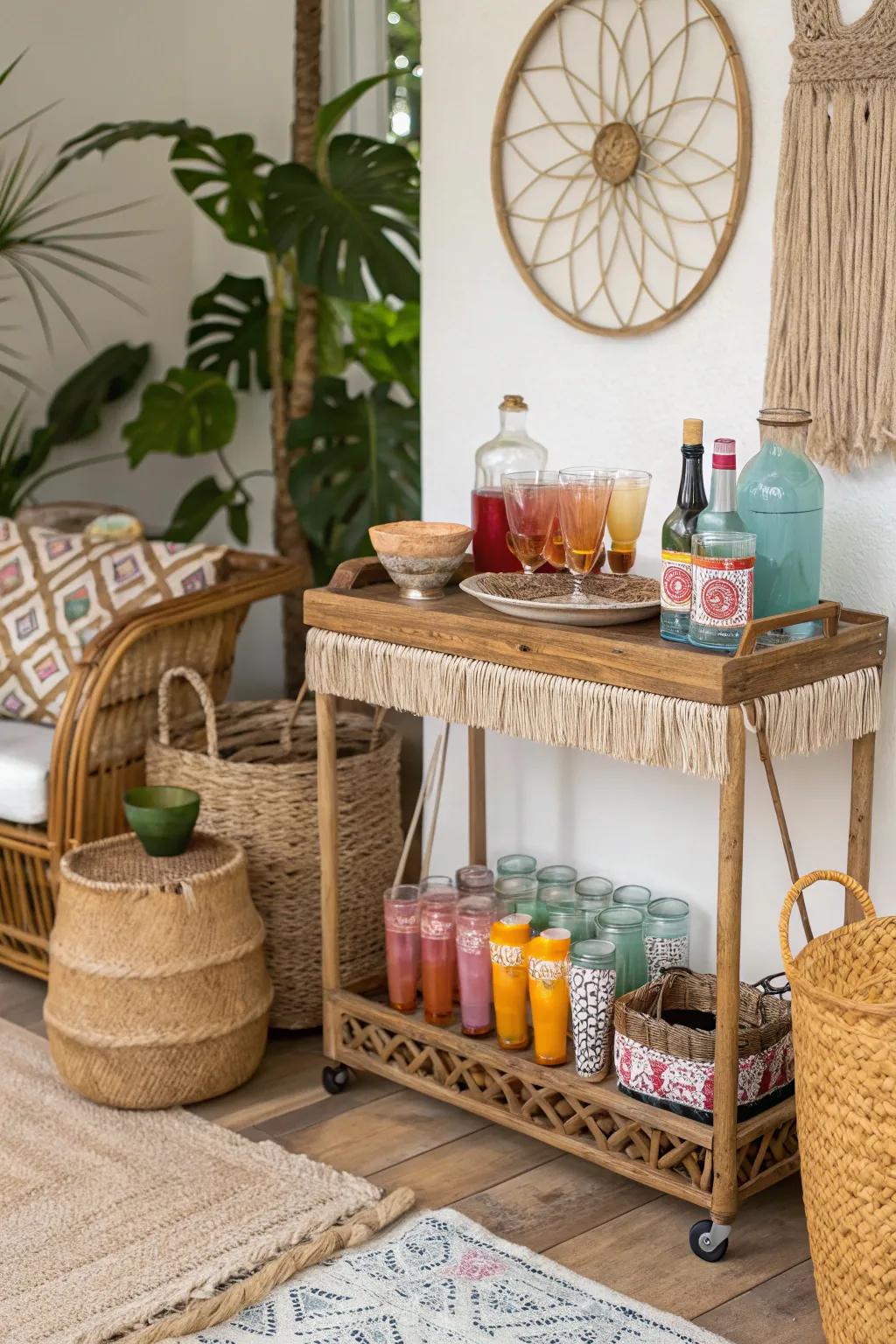 A bohemian beverage nook that suits any simple get-together.