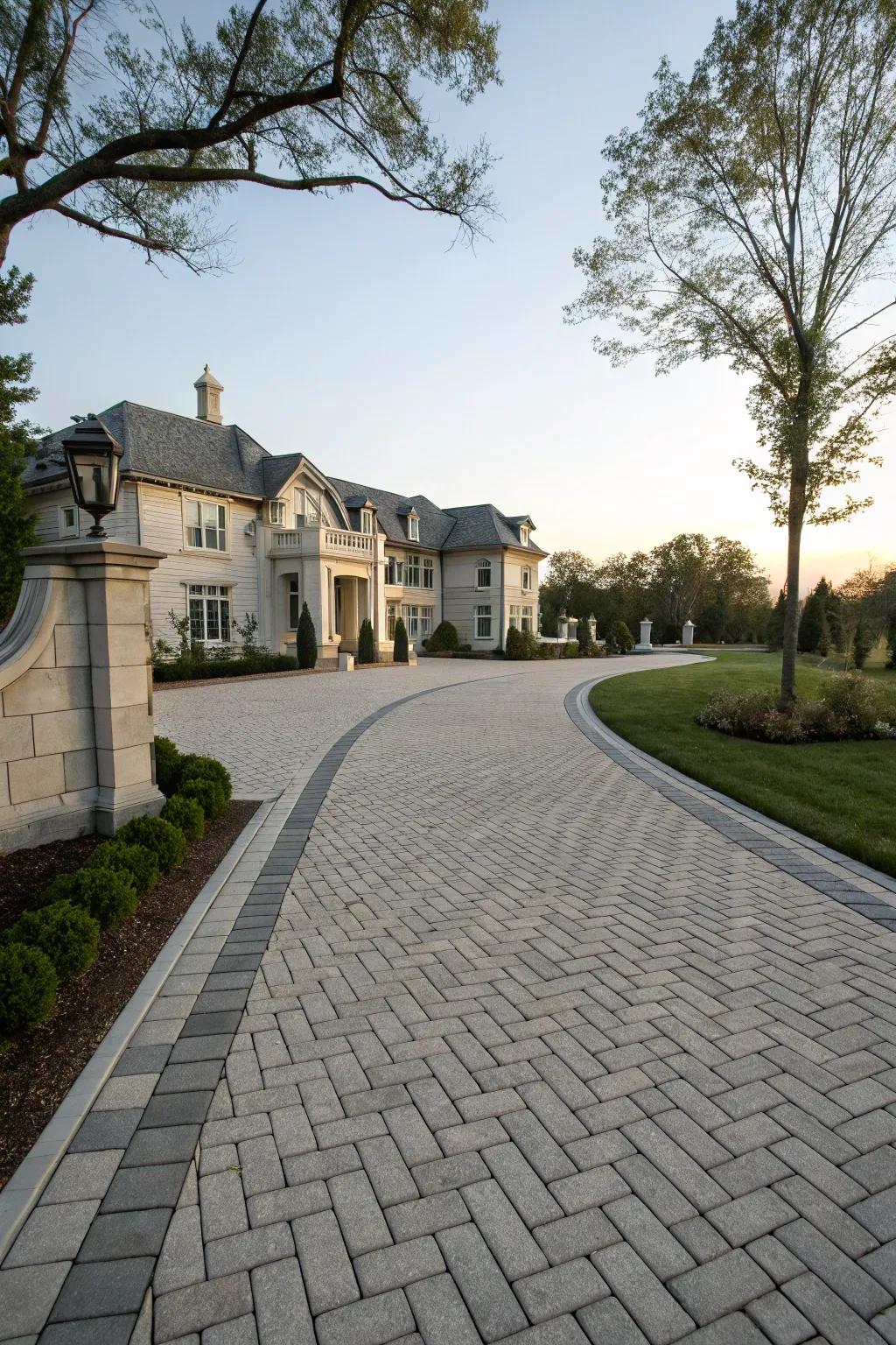 Structure and unity featuring symmetrical block arrangements on a stately driveway.