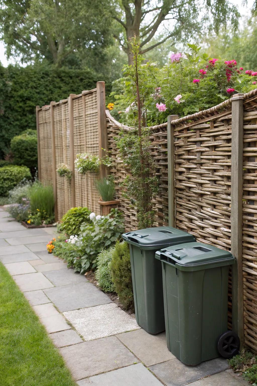 Willow panels offer an organic and adaptable bin enclosure solution.