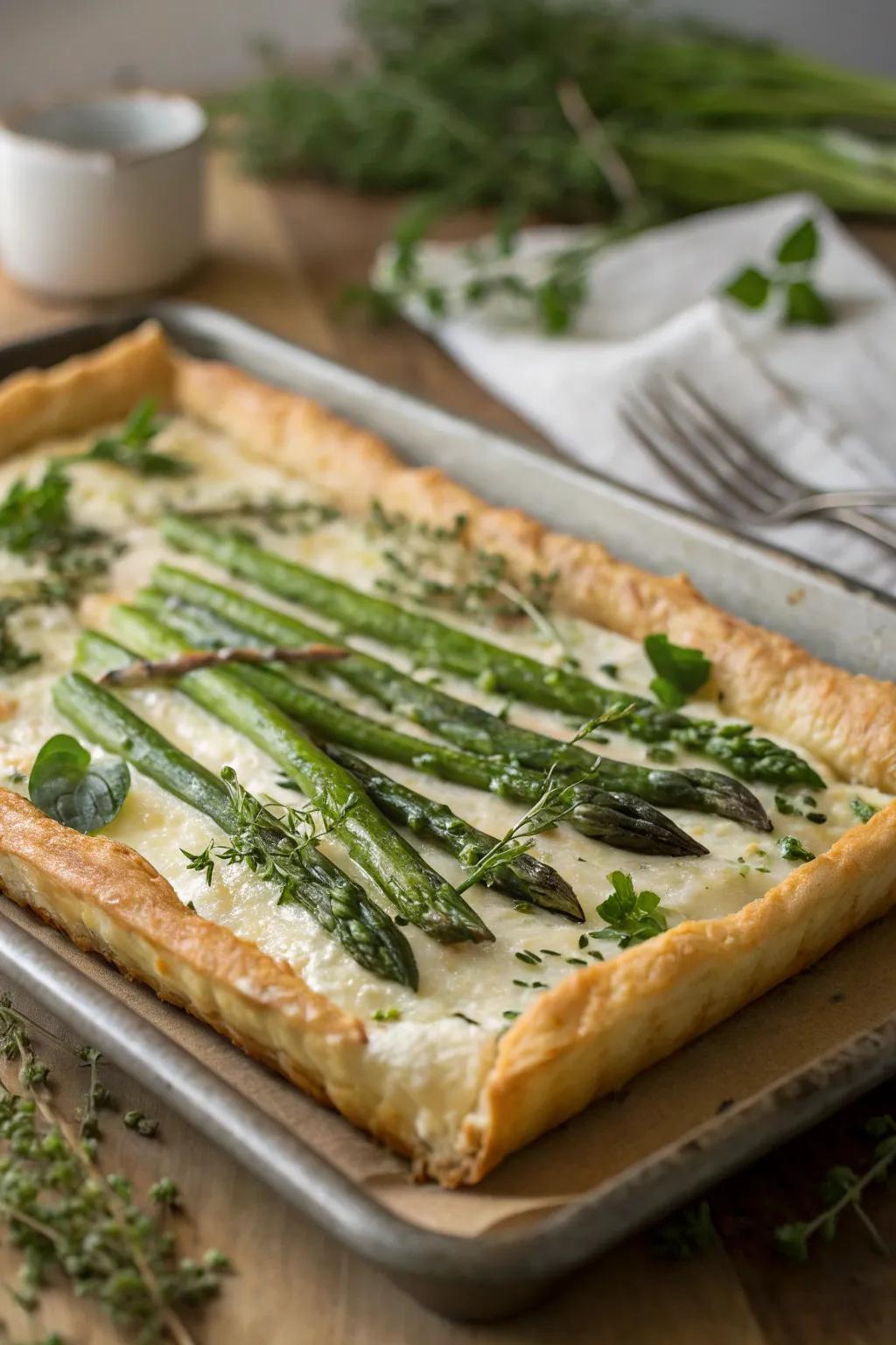 Garden vegetable and milk cheese tart, a refined brunch dish.