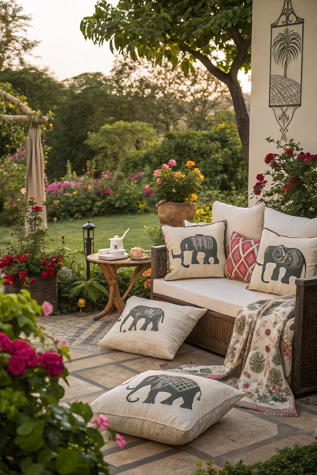 Pachyderm-themed decor brings a hint of the wild to outdoor spaces.