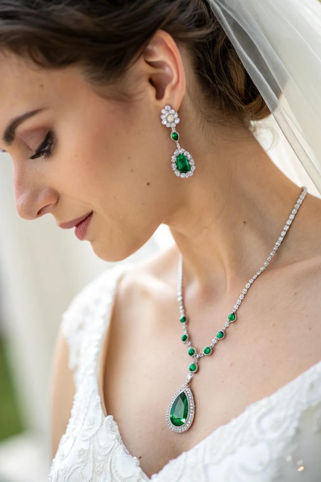 Bridal jewelry featuring elegant teal stones.