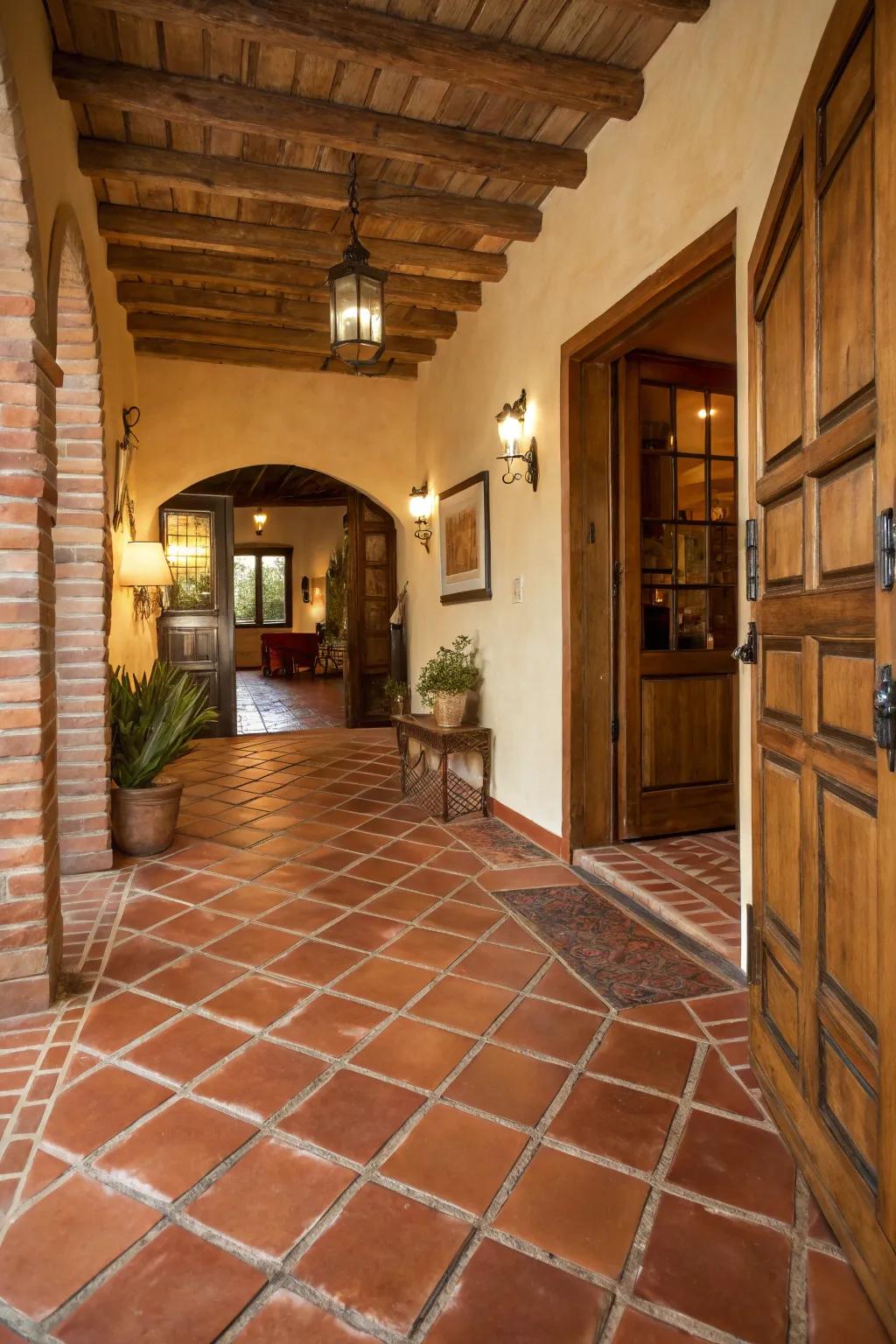 Terracotta stone accents introduce country warmth.