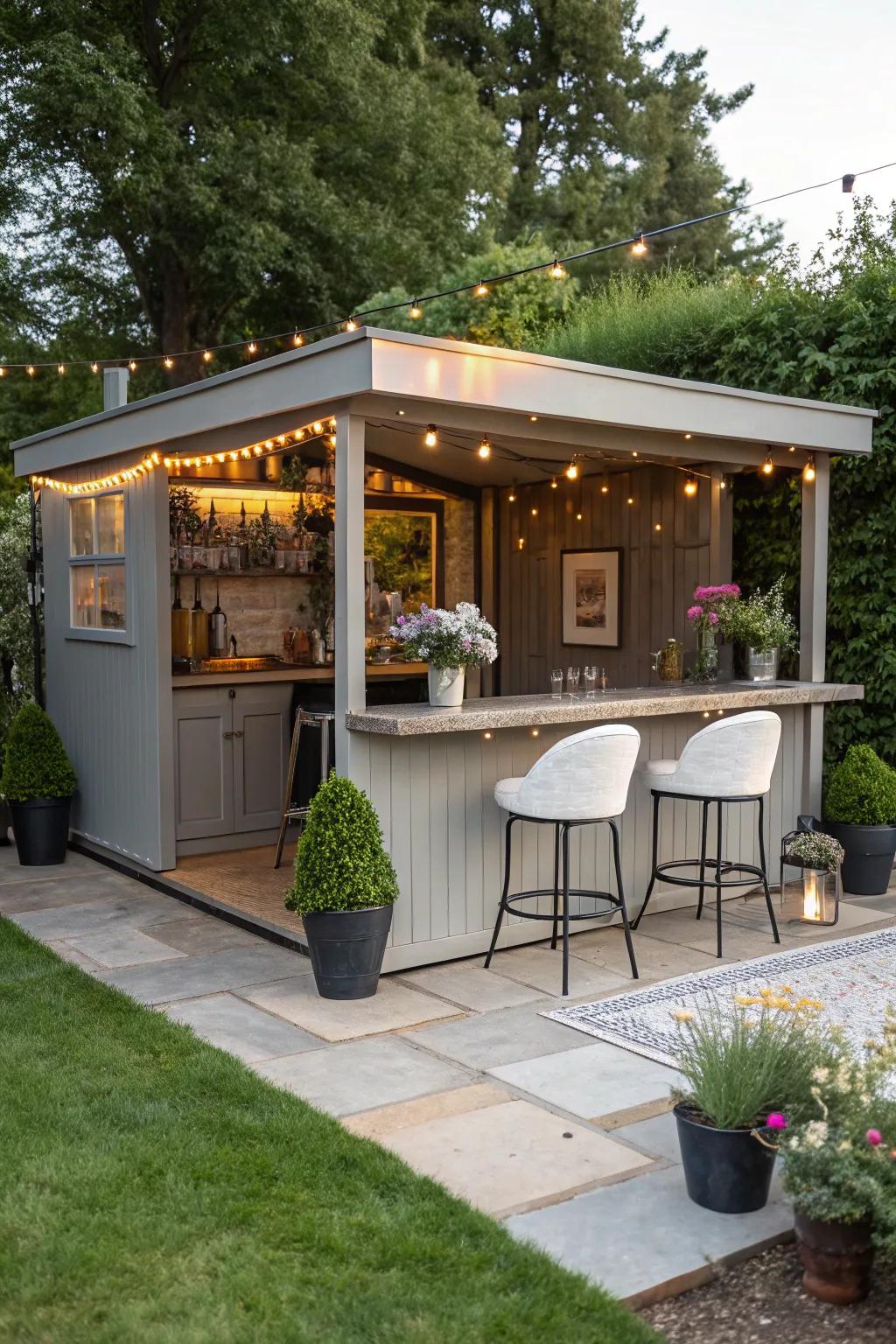 A bar area turns your shed into an entertainment hub.