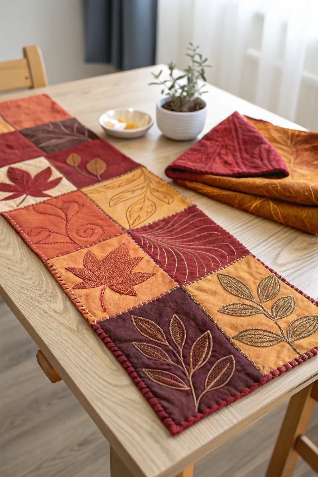Embrace the warmth of fall with a hand-made fabric collage that brings time-related charm into your dwelling.